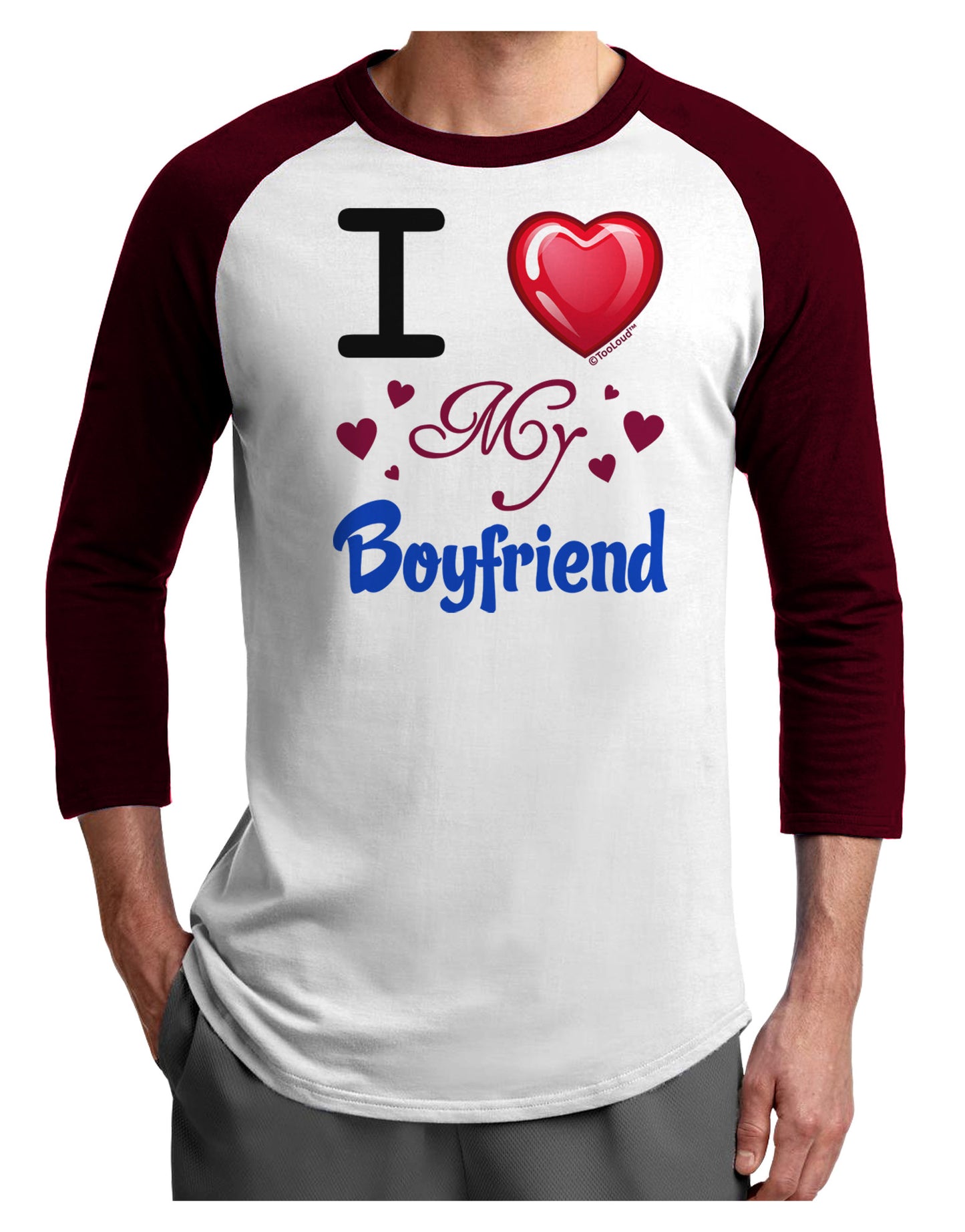 I Love Heart My Boyfriend Adult Raglan Shirt-Raglan Shirt-TooLoud-White-Cardinal-X-Small-Davson Sales