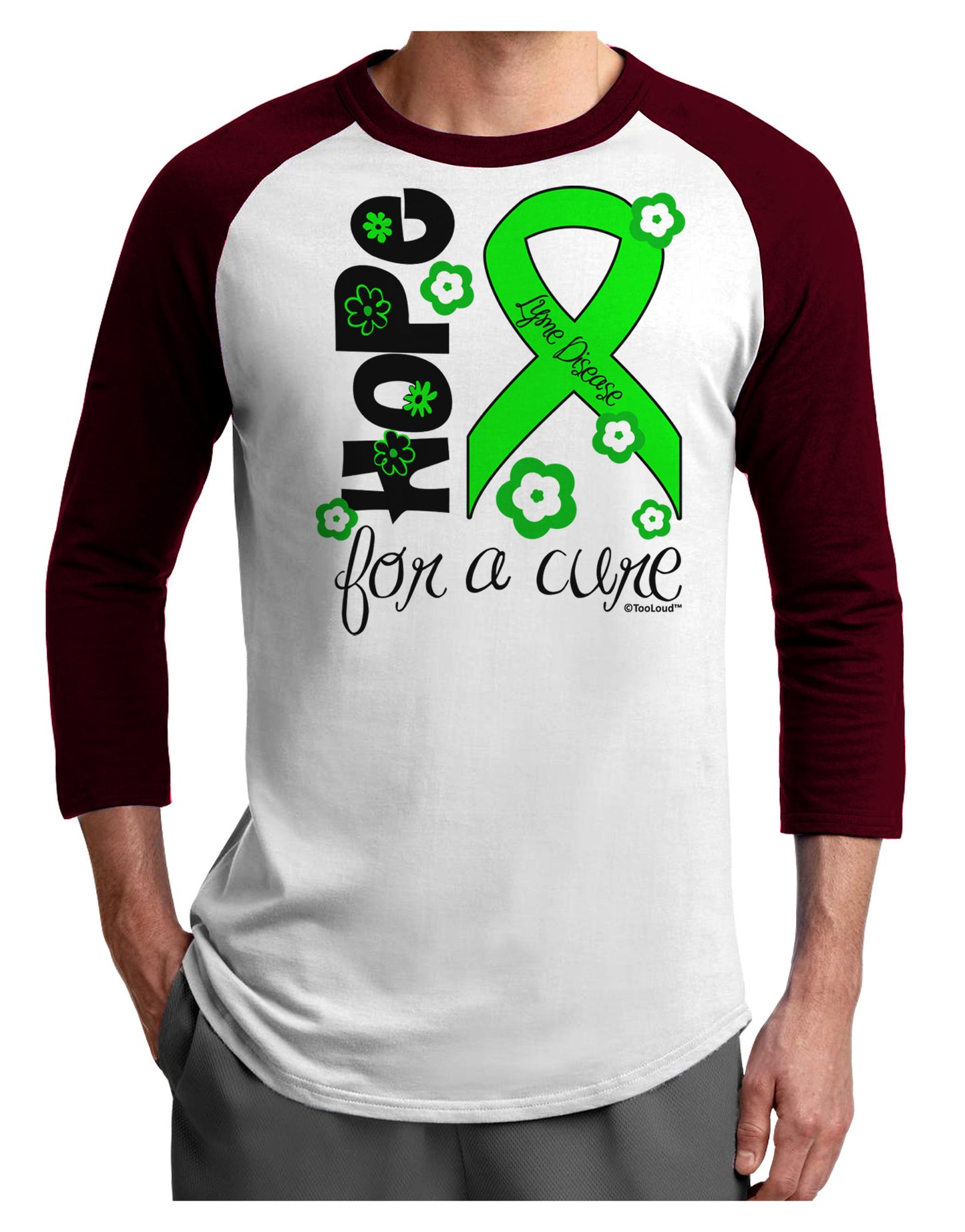 Hope for a Cure - Lime Green Ribbon Lyme Disease - Flowers Adult Raglan Shirt-TooLoud-White-Cardinal-X-Small-Davson Sales