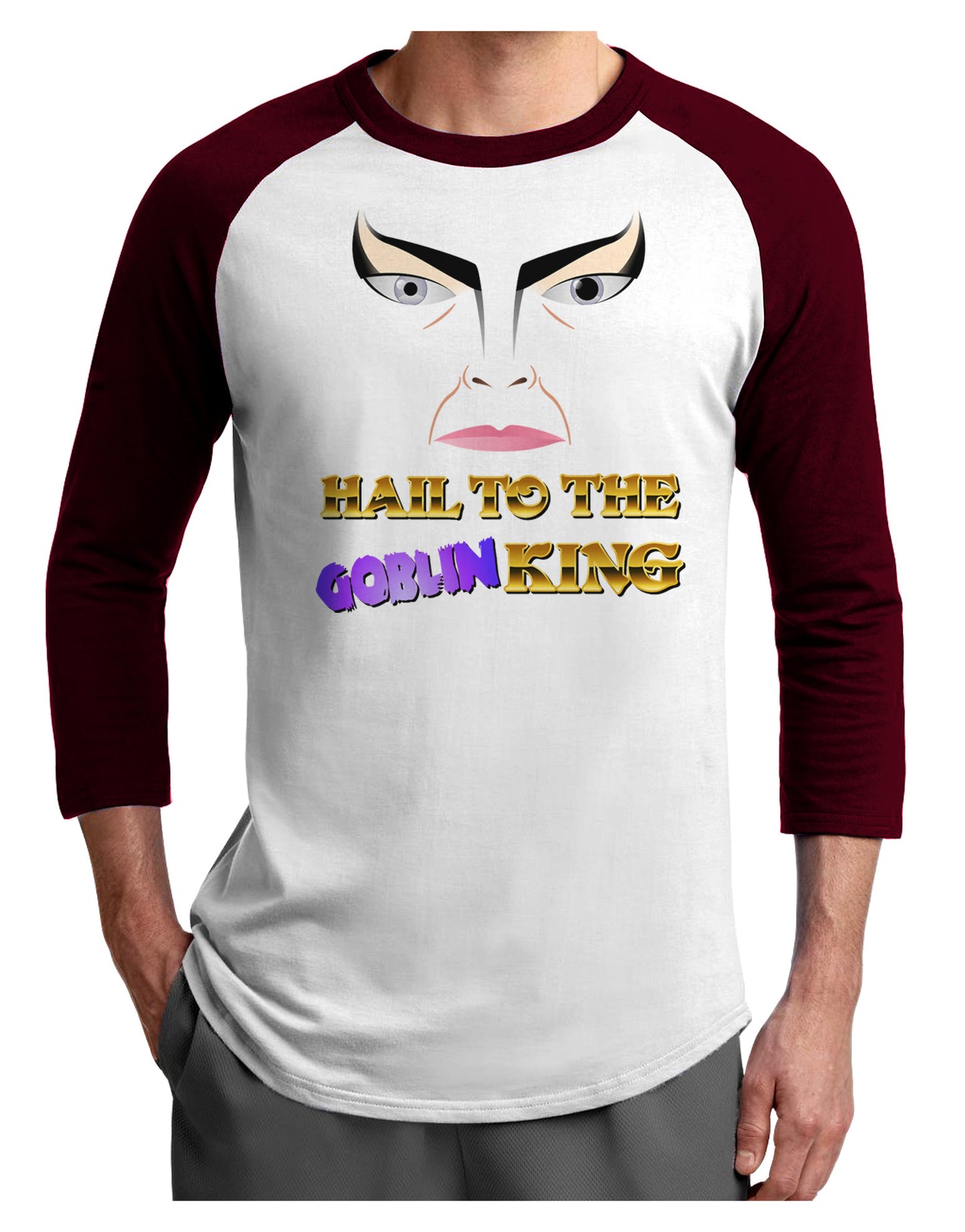 Hail to the Goblin King Adult Raglan Shirt-TooLoud-White-Cardinal-X-Small-Davson Sales
