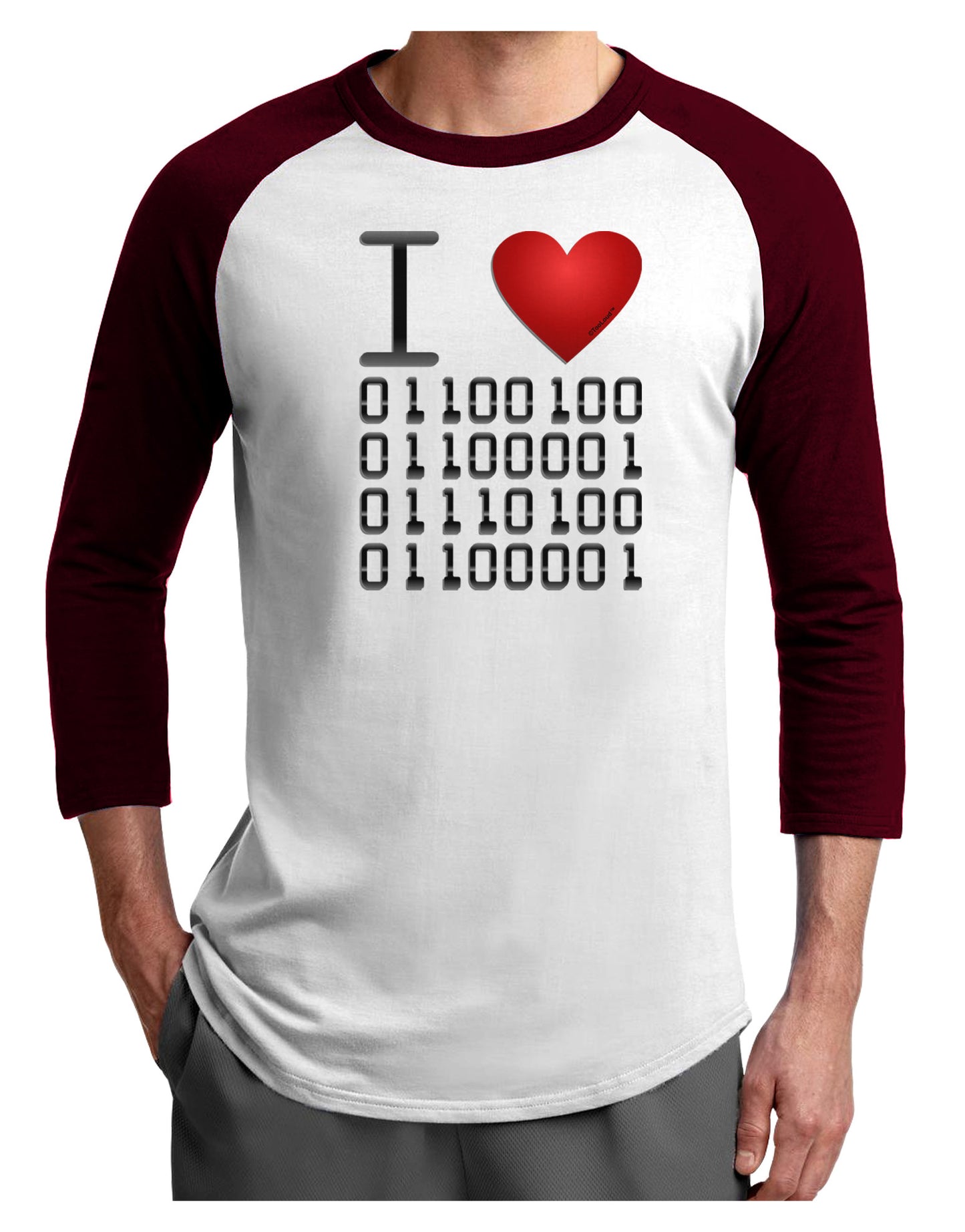 I Heart Binary Data Adult Raglan Shirt-Raglan Shirt-TooLoud-White-Cardinal-X-Small-Davson Sales