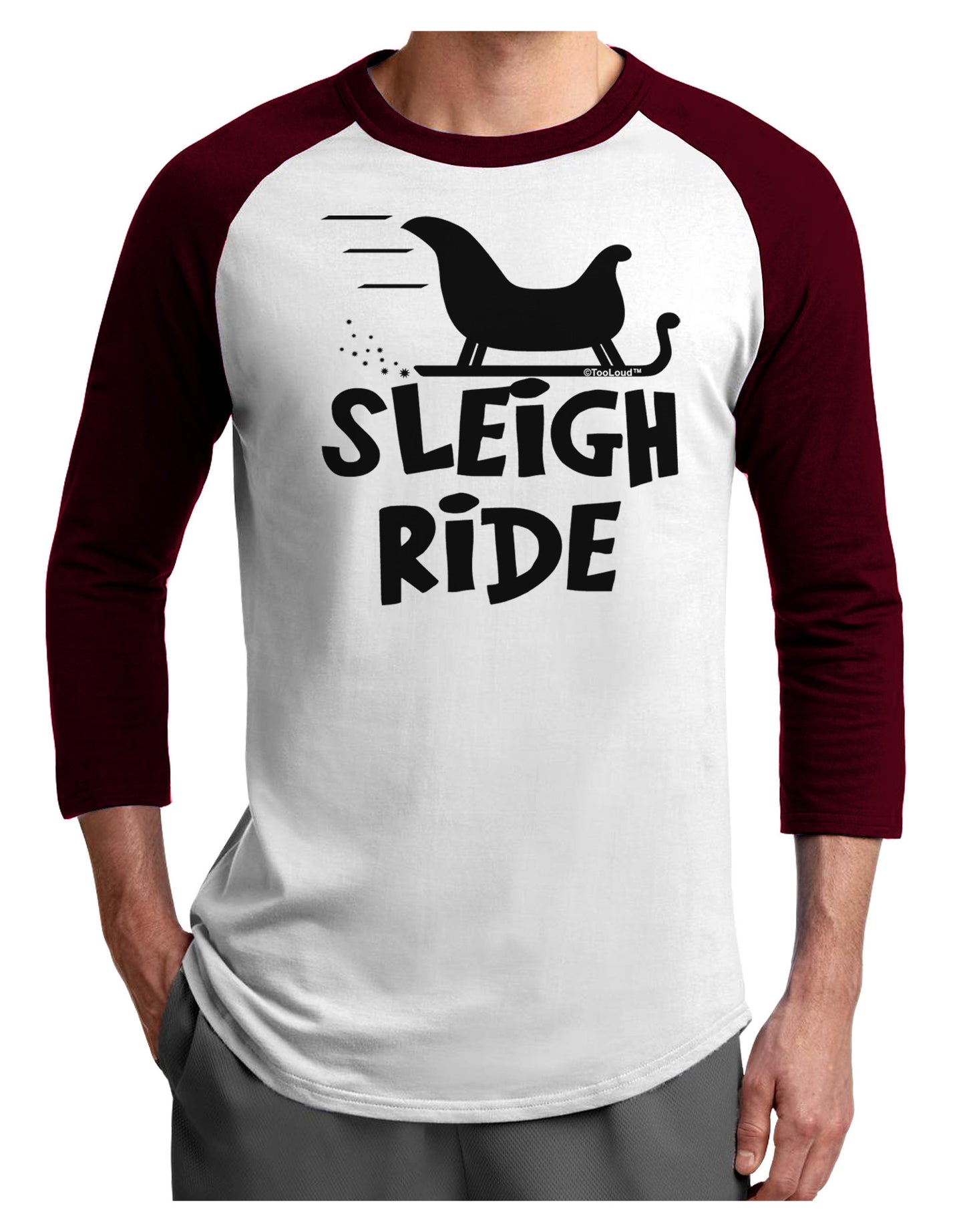 Sleigh Ride BnW Adult Raglan Shirt-TooLoud-White-Cardinal-X-Small-Davson Sales
