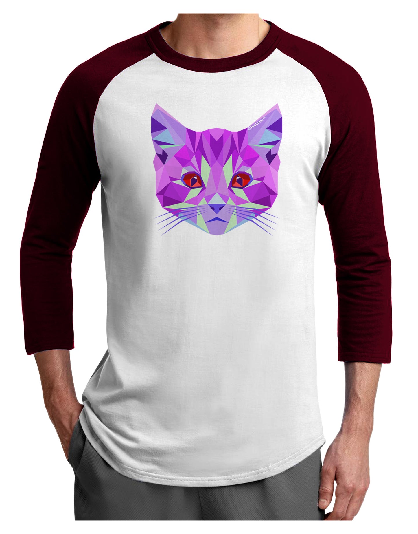 Geometric Kitty Purple Adult Raglan Shirt-Raglan Shirt-TooLoud-White-Cardinal-X-Small-Davson Sales