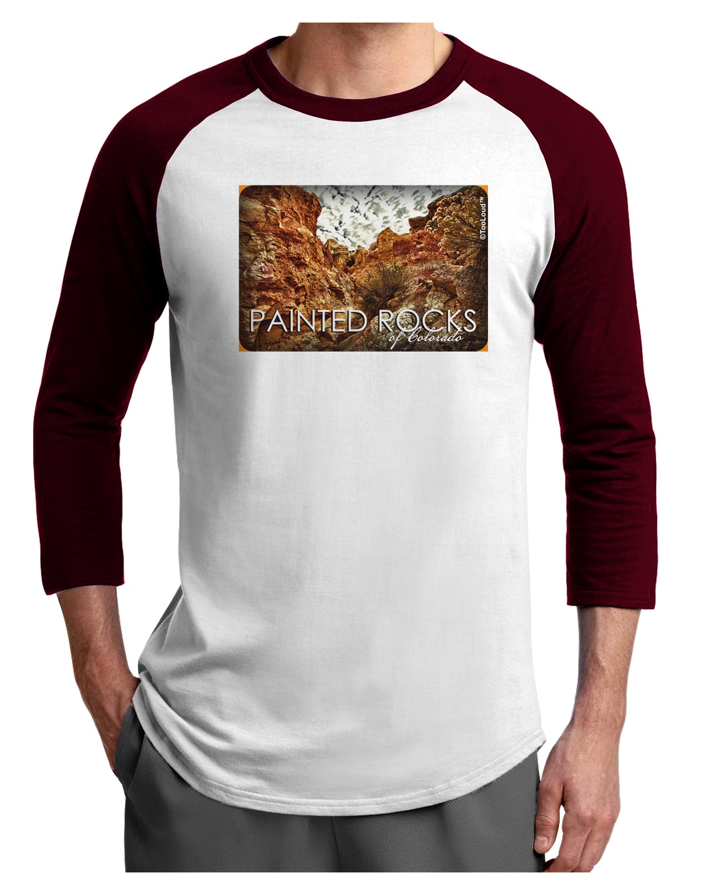 Colorado Painted Rocks Text Adult Raglan Shirt-Raglan Shirt-TooLoud-White-Cardinal-X-Small-Davson Sales