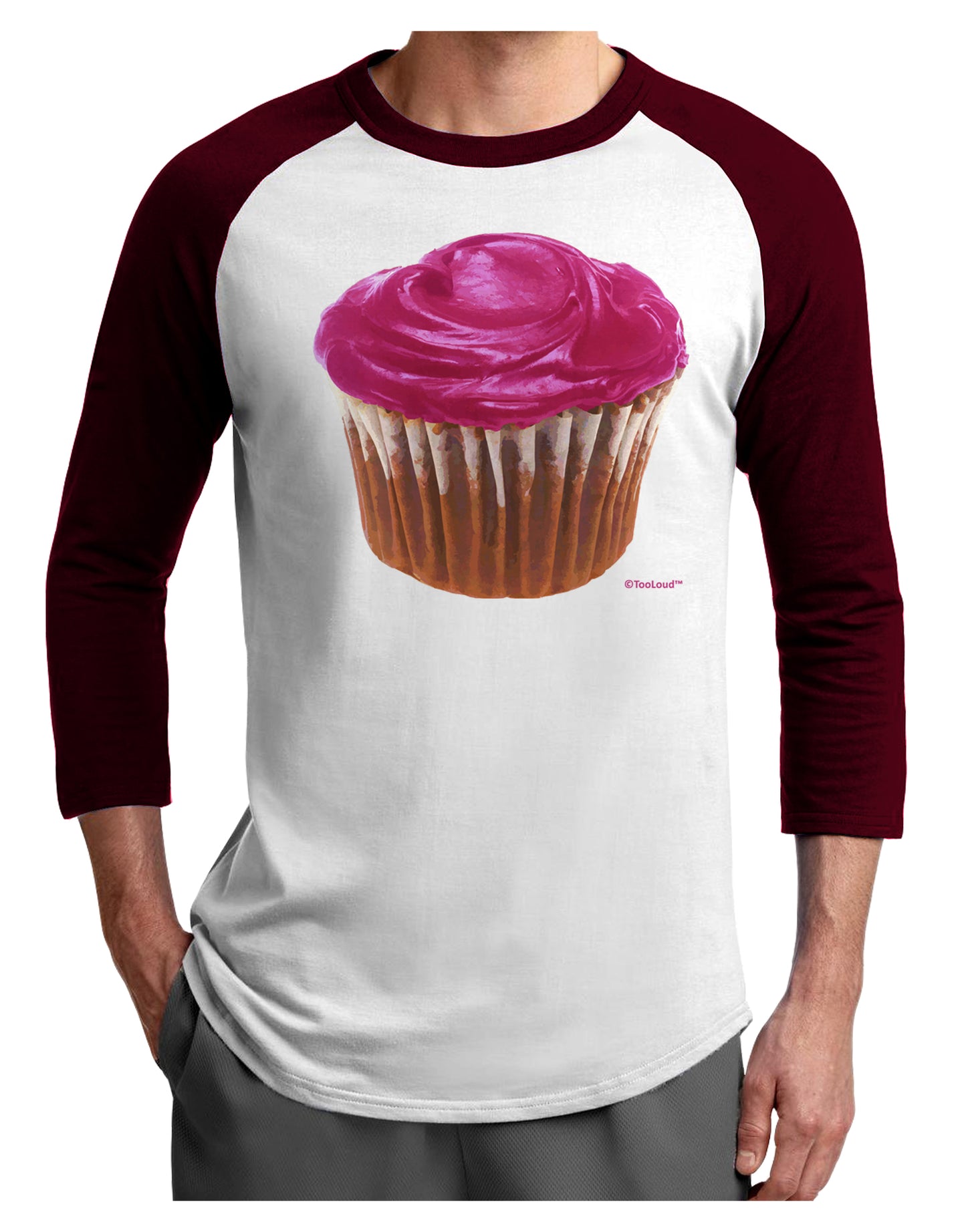 Giant Bright Pink Cupcake Adult Raglan Shirt by TooLoud-Raglan Shirt-TooLoud-White-Cardinal-X-Small-Davson Sales