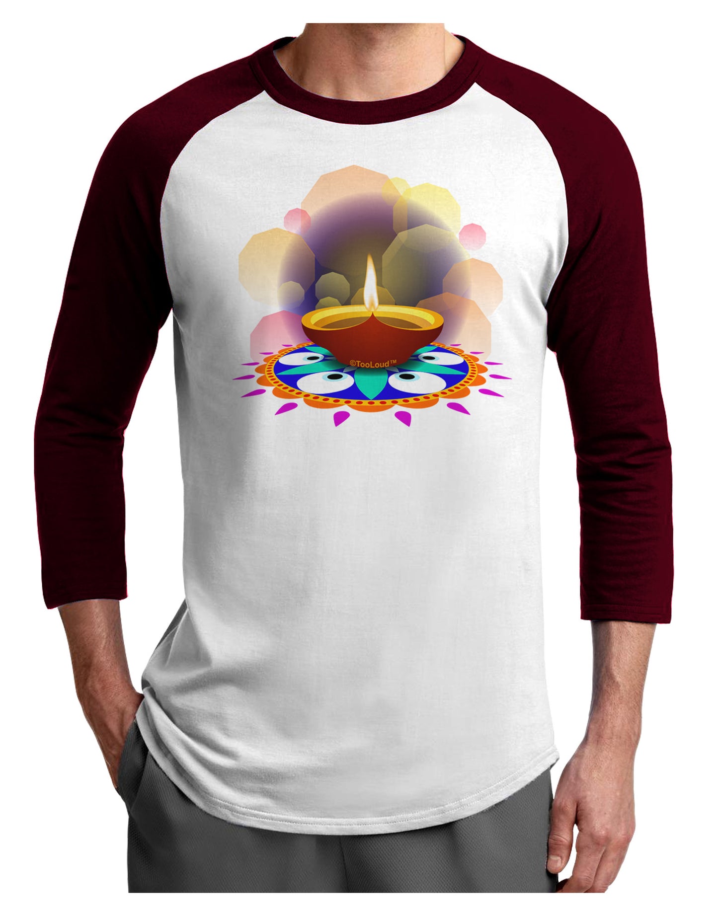 Festive Diya and Rangoli Adult Raglan Shirt by-Raglan Shirt-TooLoud-White-Cardinal-X-Small-Davson Sales