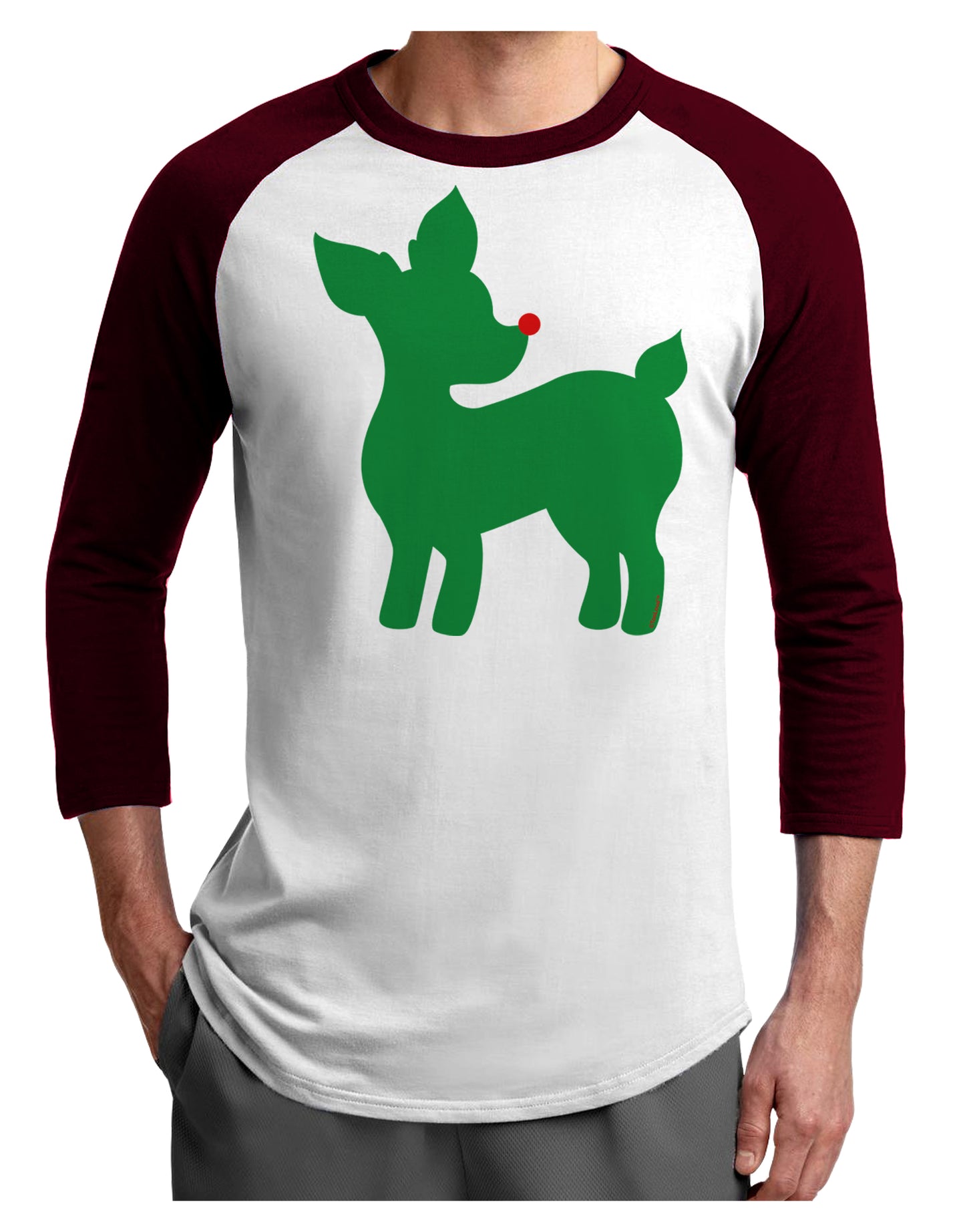 Cute Red and Green Rudolph - Christmas Adult Raglan Shirt by TooLoud-TooLoud-White-Cardinal-X-Small-Davson Sales