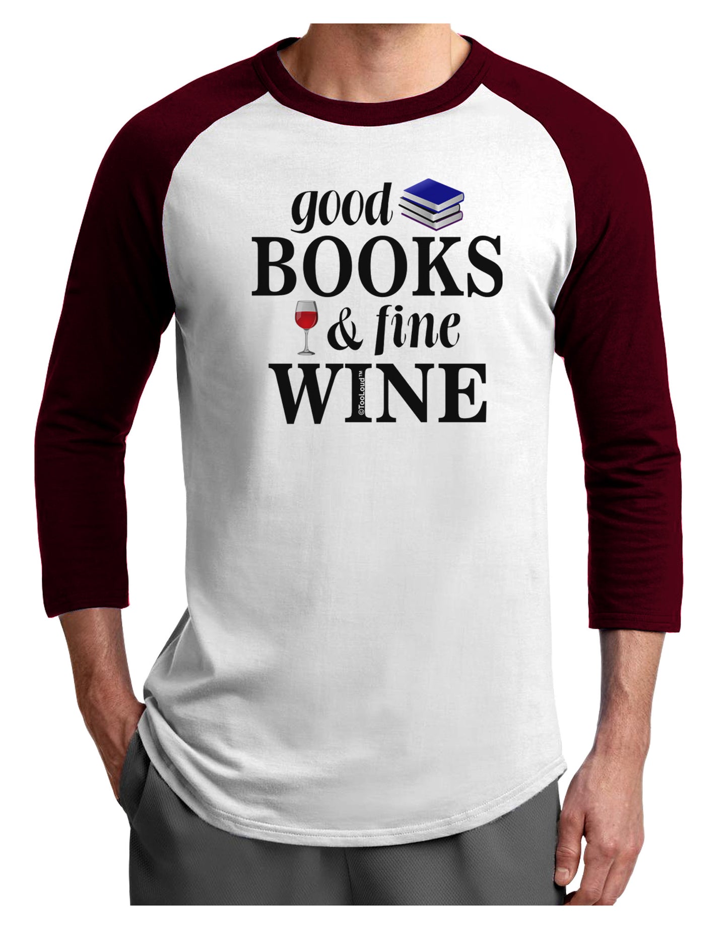 Good Books and Fine Wine Adult Raglan Shirt-TooLoud-White-Cardinal-X-Small-Davson Sales