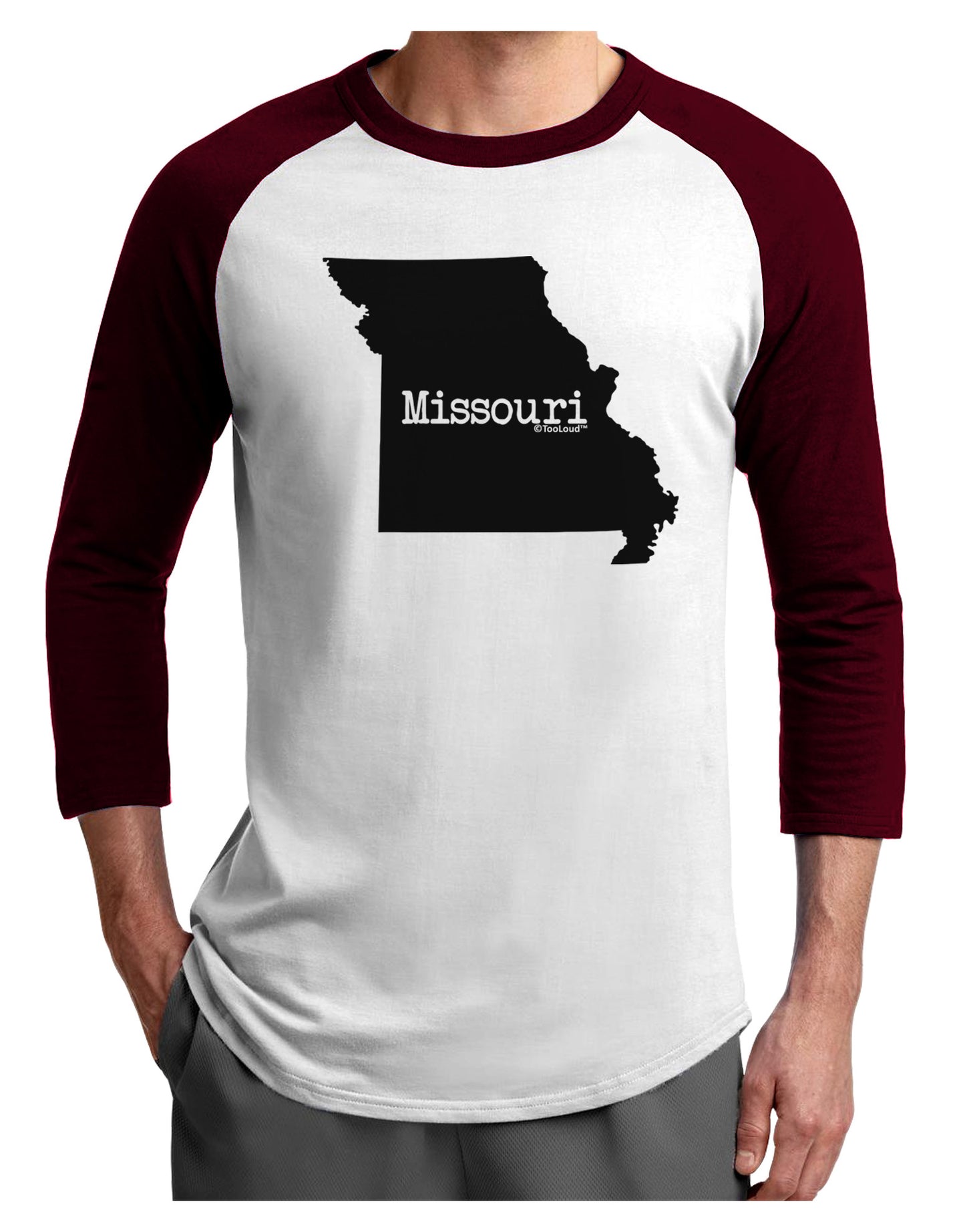 Missouri - United States Shape Adult Raglan Shirt-Raglan Shirt-TooLoud-White-Cardinal-X-Small-Davson Sales