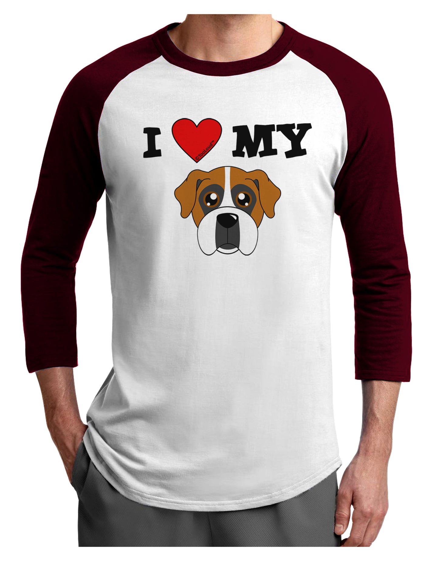 I Heart My - Cute Boxer Dog Adult Raglan Shirt by TooLoud-Raglan Shirt-TooLoud-White-Cardinal-X-Small-Davson Sales