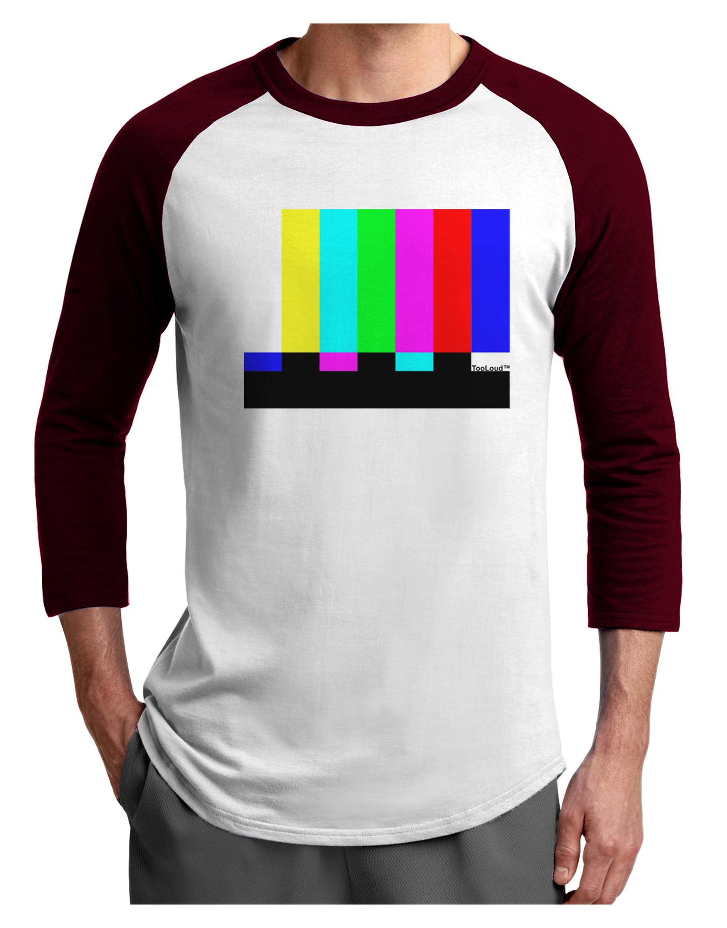 Color Bars Test Signal Adult Raglan Shirt-TooLoud-White-Cardinal-X-Small-Davson Sales