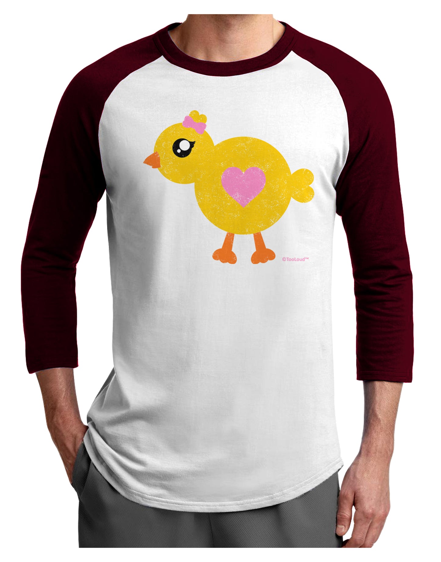 Cute Chick with Bow - Crayon Style Drawing Adult Raglan Shirt by TooLoud-TooLoud-White-Cardinal-X-Small-Davson Sales