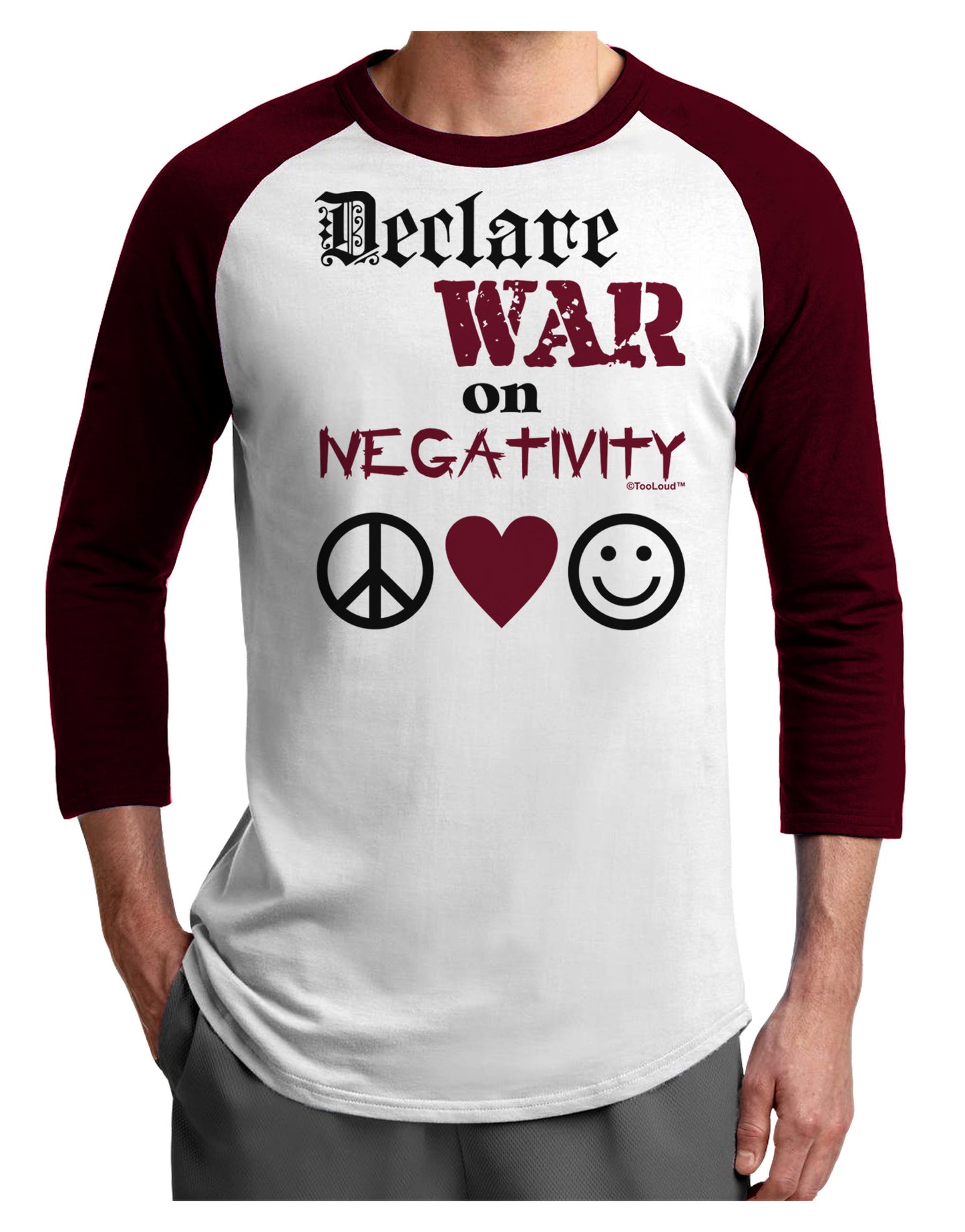Declare War on Negativity Adult Raglan Shirt by-Raglan Shirt-TooLoud-White-Cardinal-X-Small-Davson Sales