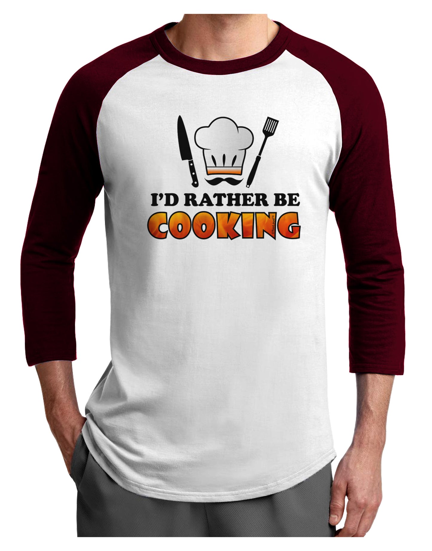 I'd Rather Be Cooking Adult Raglan Shirt-Raglan Shirt-TooLoud-White-Cardinal-X-Small-Davson Sales