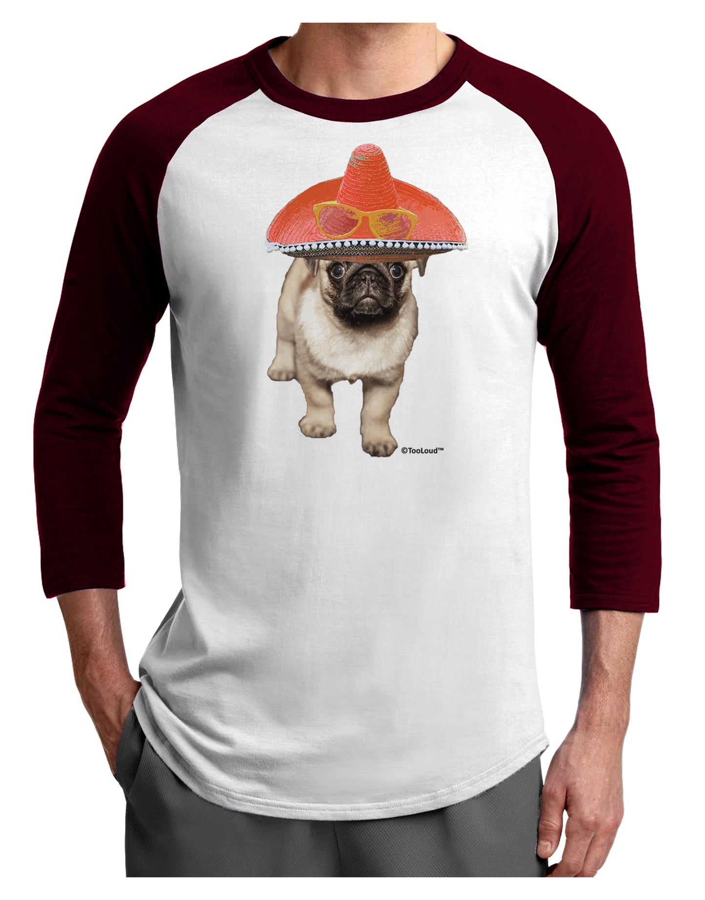 Pug Dog with Pink Sombrero Adult Raglan Shirt by TooLoud-TooLoud-White-Cardinal-X-Small-Davson Sales