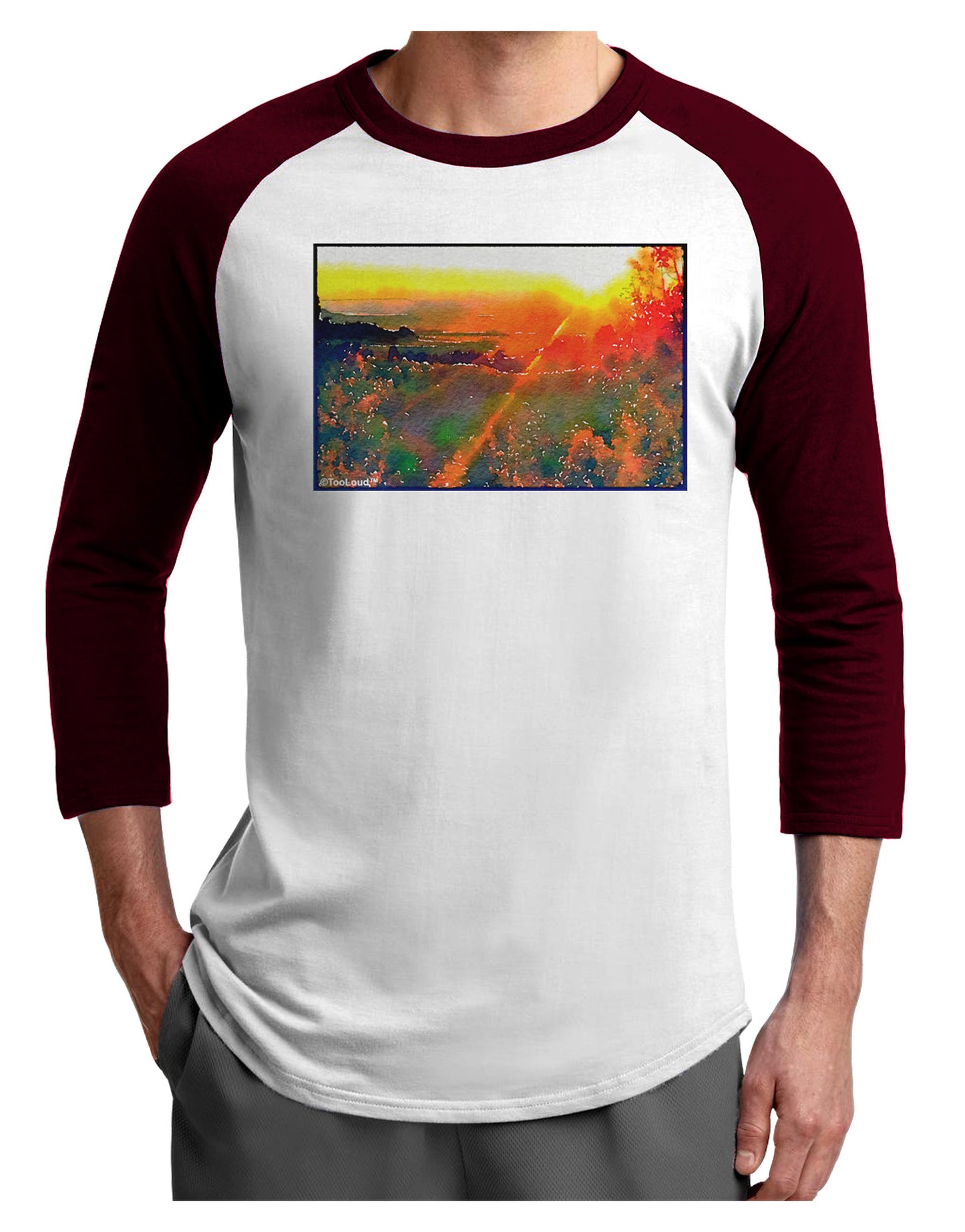Colorado Sunset Watercolor Adult Raglan Shirt-TooLoud-White-Cardinal-X-Small-Davson Sales