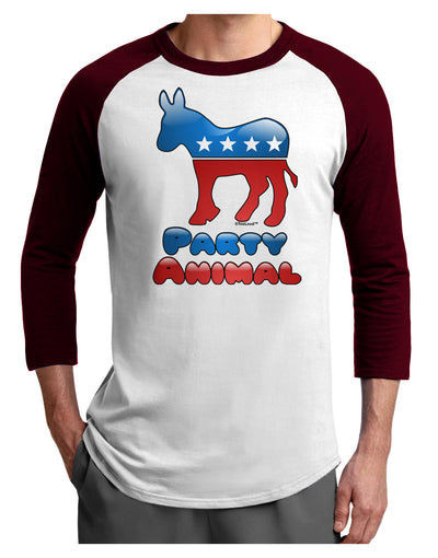 Democrat Party Animal Adult Raglan Shirt-TooLoud-White-Cardinal-X-Small-Davson Sales