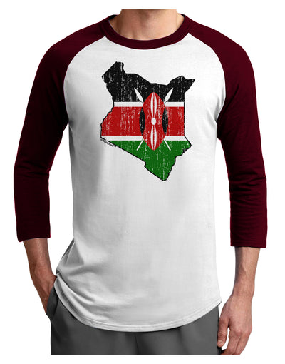 Kenya Flag Silhouette Distressed Adult Raglan Shirt-TooLoud-White-Cardinal-X-Small-Davson Sales