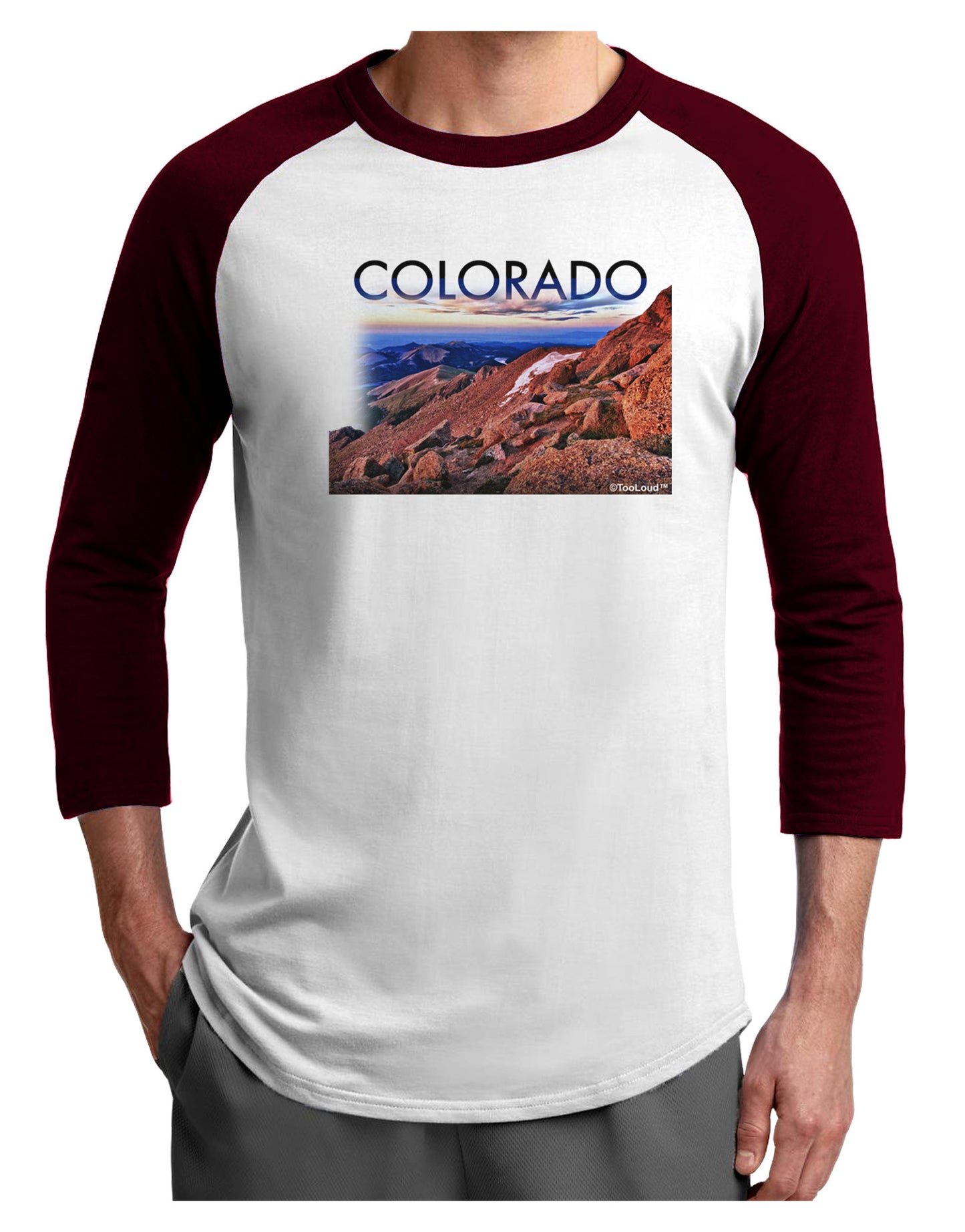 Colorado Mtn Sunset Cutout Adult Raglan Shirt-Raglan Shirt-TooLoud-White-Cardinal-X-Small-Davson Sales