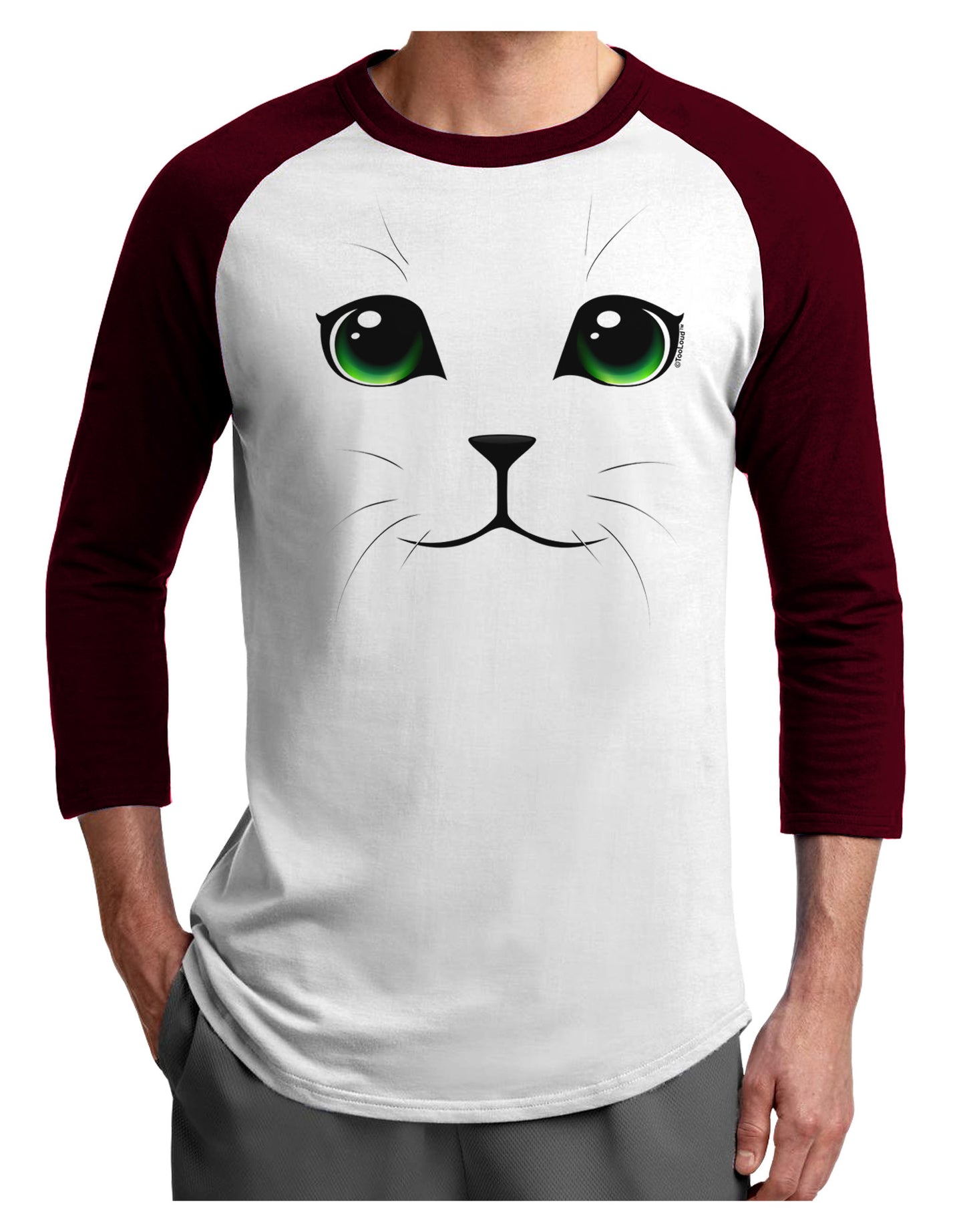 Green-Eyed Cute Cat Face Adult Raglan Shirt-TooLoud-White-Cardinal-X-Small-Davson Sales