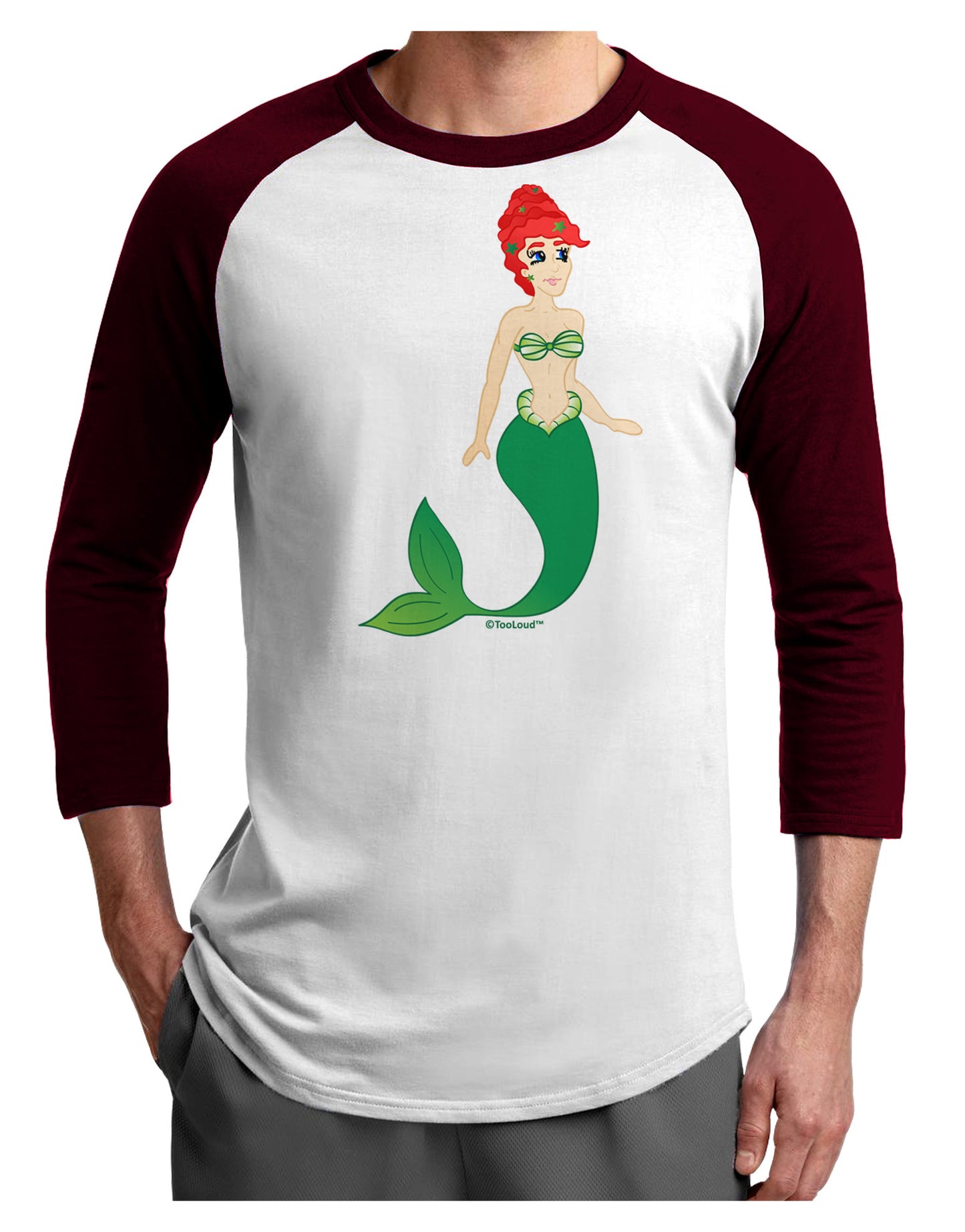 Mermaid Design - Green Adult Raglan Shirt-TooLoud-White-Cardinal-X-Small-Davson Sales