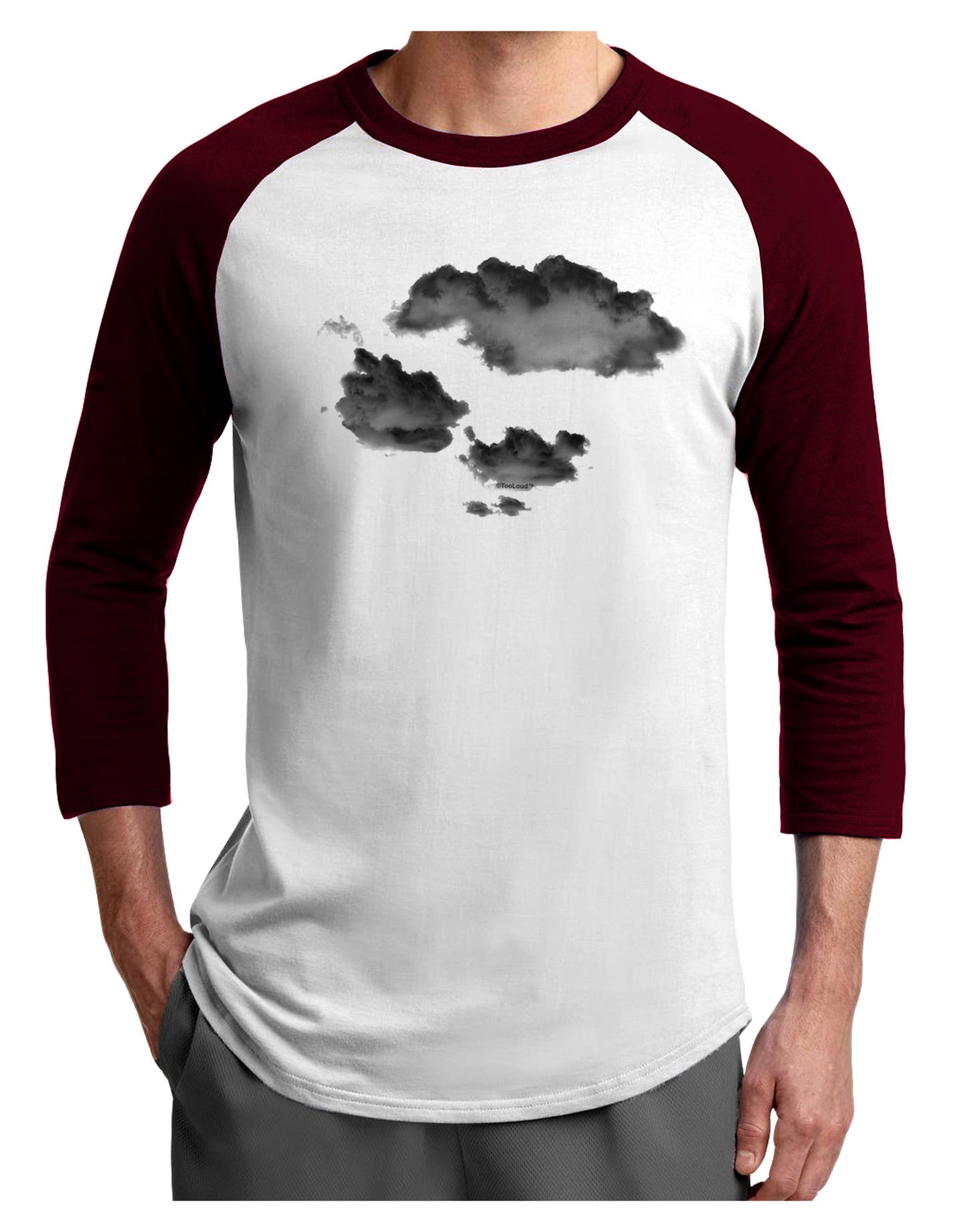 Inverted Puffy Clouds Adult Raglan Shirt-Raglan Shirt-TooLoud-White-Cardinal-X-Small-Davson Sales