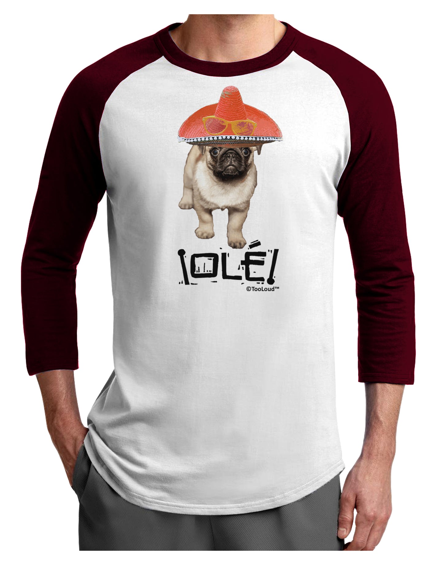 Pug Dog with Pink Sombrero - Ole Adult Raglan Shirt by TooLoud-TooLoud-White-Cardinal-X-Small-Davson Sales