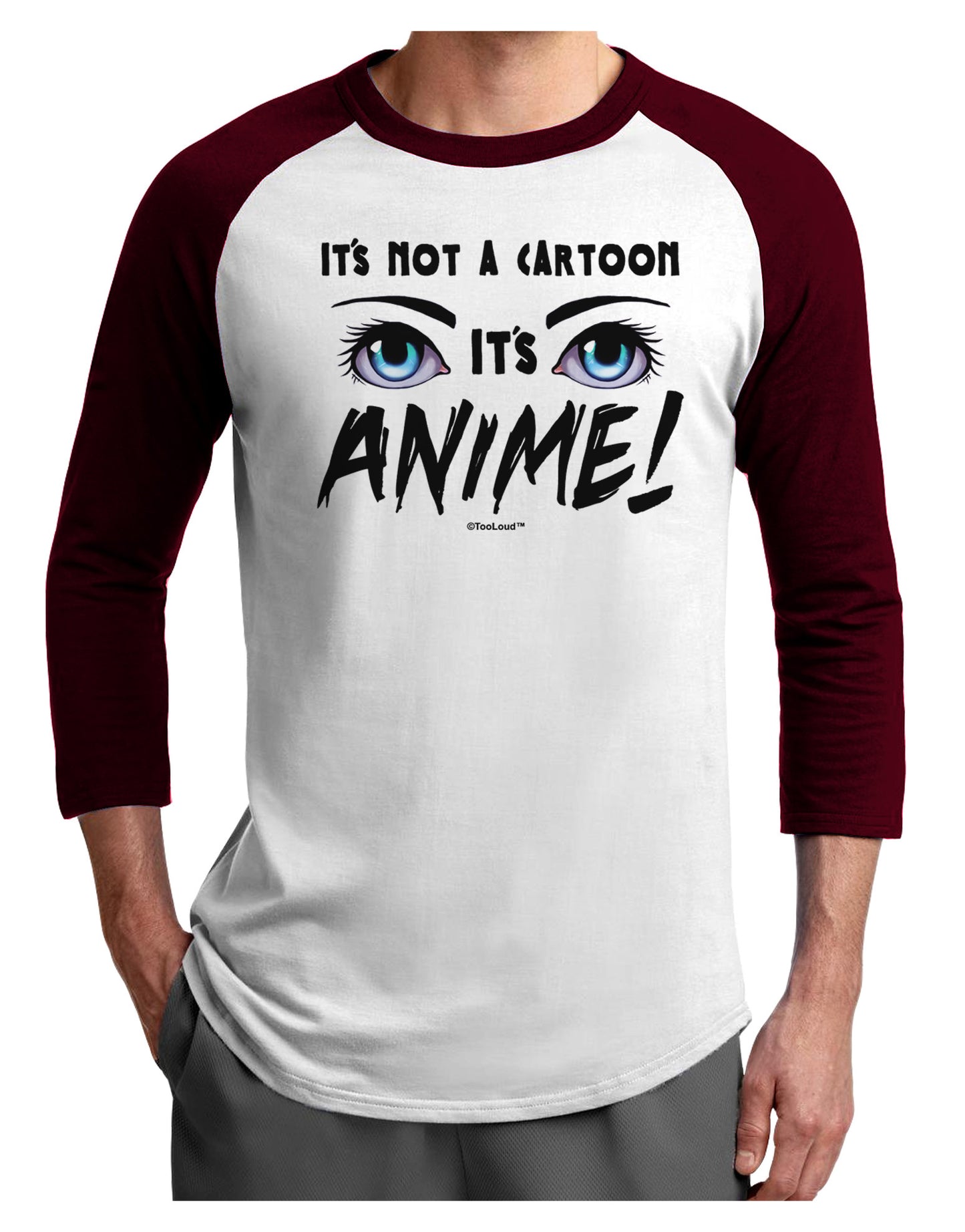 Not A Cartoon Eyes Blue Adult Raglan Shirt-TooLoud-White-Cardinal-X-Small-Davson Sales