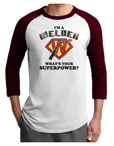 TooLoud Welder - Superpower Adult Raglan Shirt-TooLoud-White-Cardinal-X-Small-Davson Sales