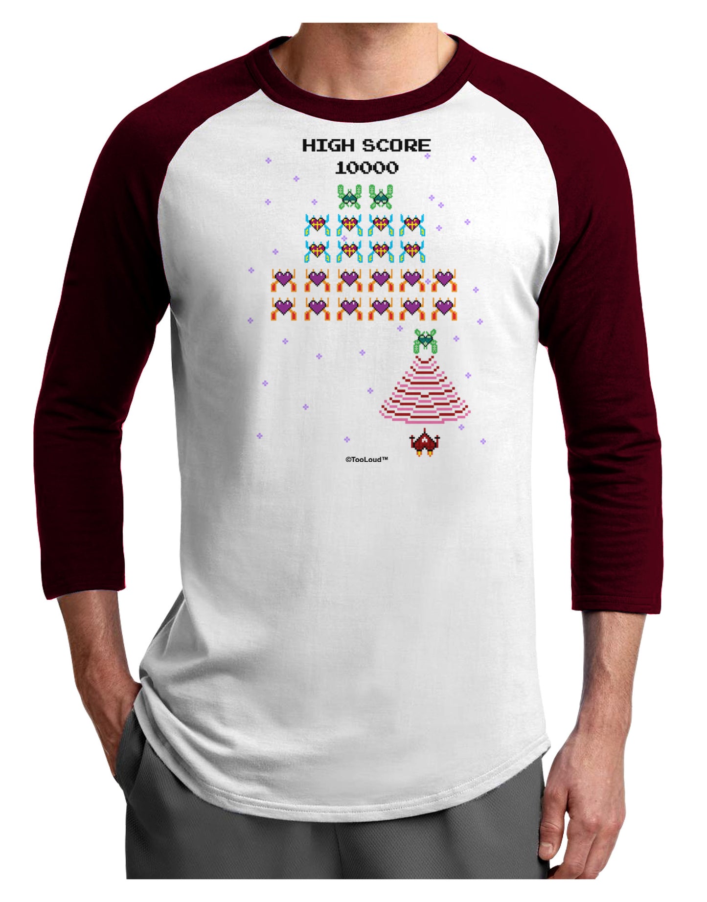 Retro Heart Fighter Adult Raglan Shirt-TooLoud-White-Cardinal-X-Small-Davson Sales