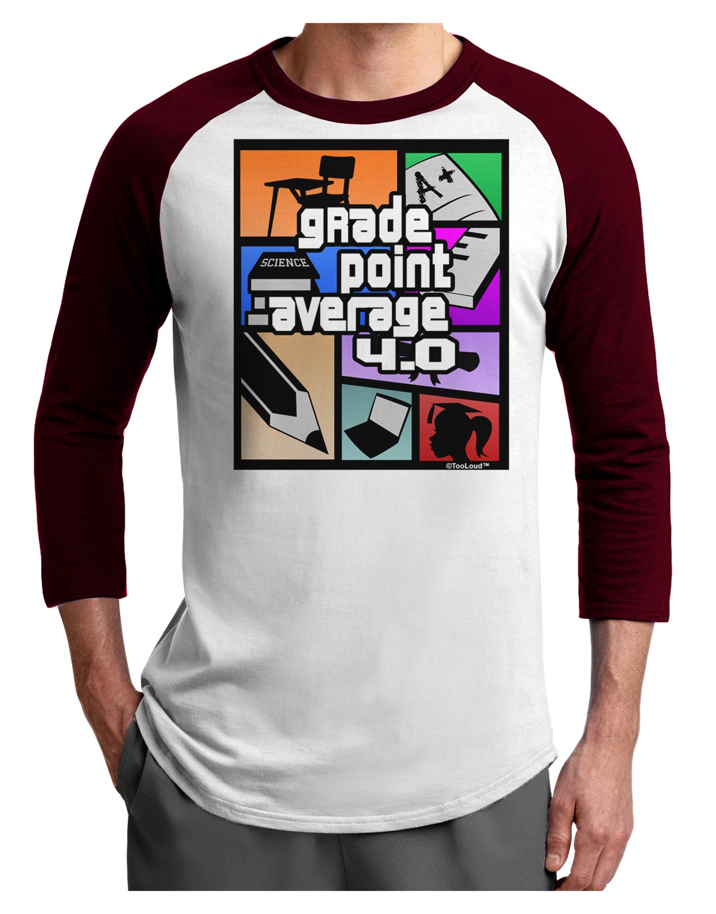 GPA 4 - Grade Point Average Adult Raglan Shirt-Raglan Shirt-TooLoud-White-Cardinal-X-Small-Davson Sales