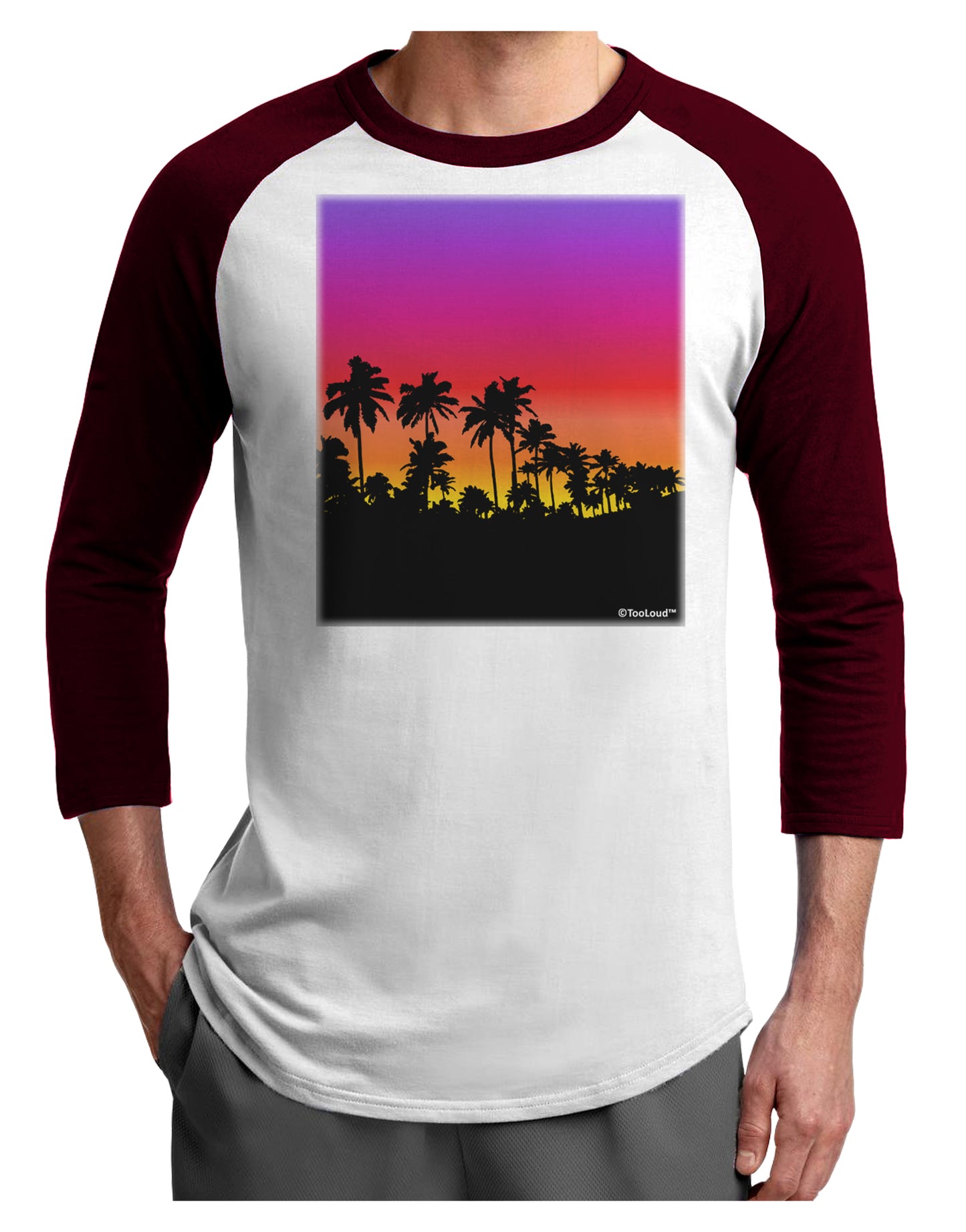 Palm Trees and Sunset Design Adult Raglan Shirt by TooLoud-TooLoud-White-Cardinal-X-Small-Davson Sales