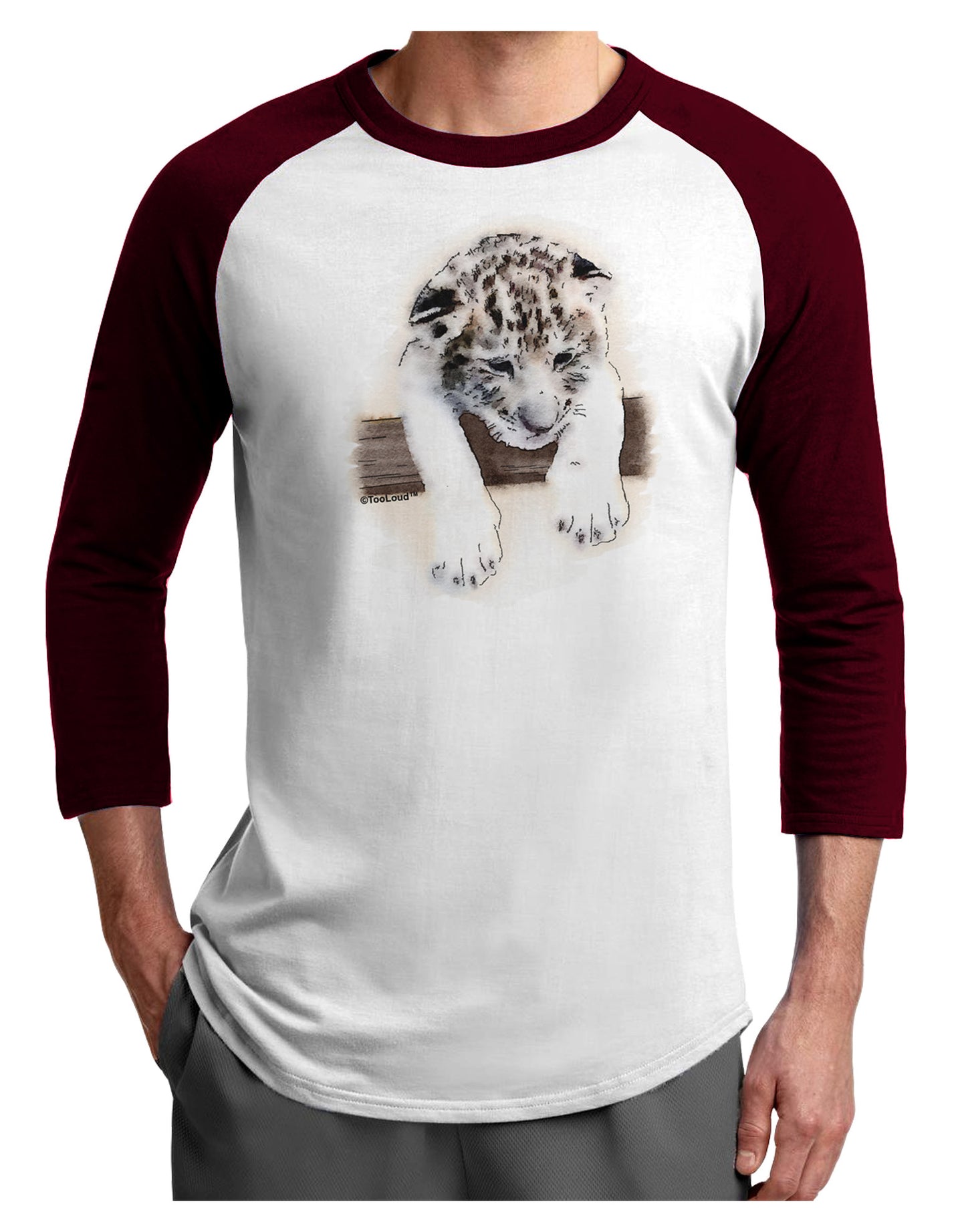 Leopard Cub Adult Raglan Shirt-TooLoud-White-Cardinal-X-Small-Davson Sales