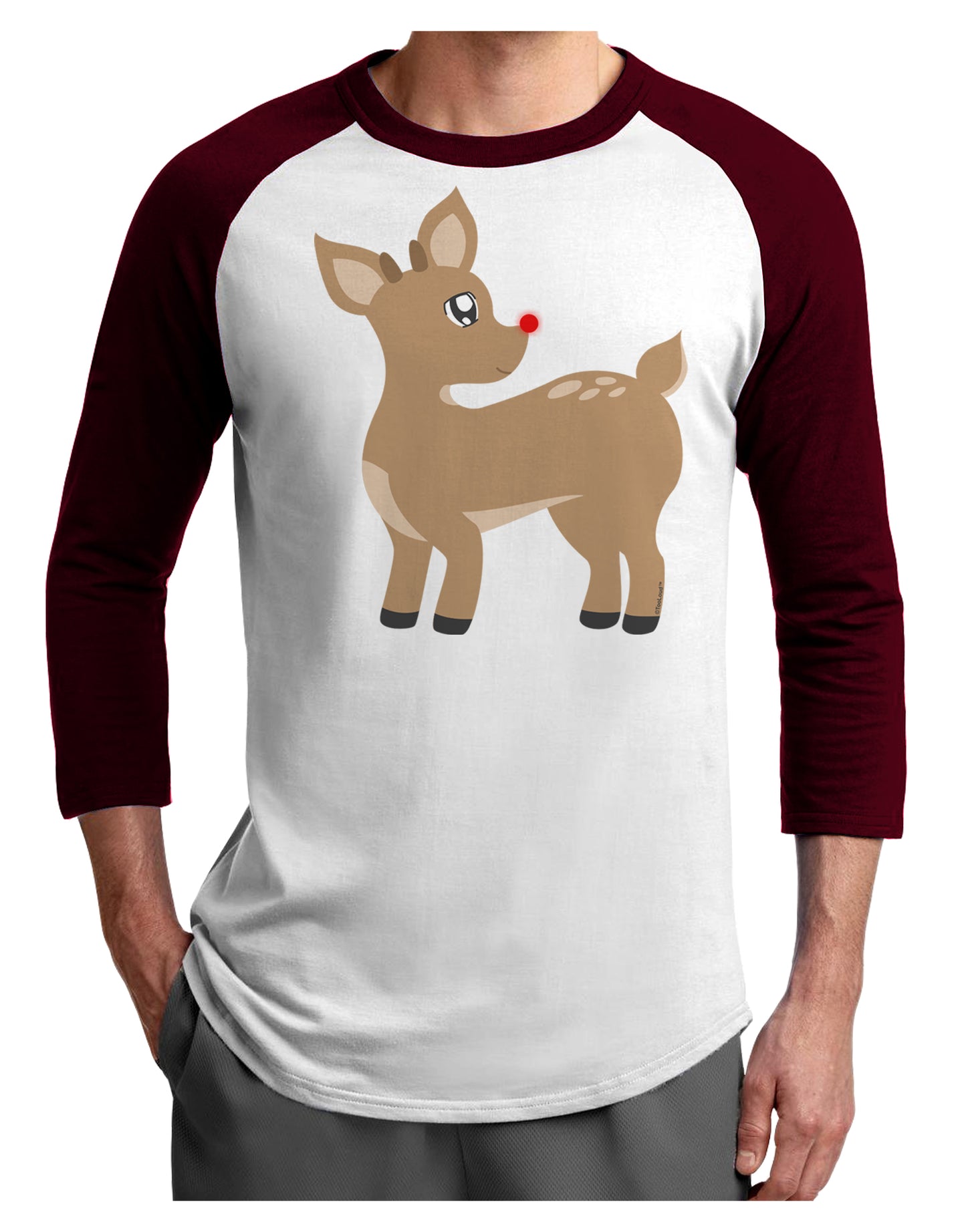 Cute Little Rudolph the Reindeer - Christmas Adult Raglan Shirt by TooLoud-TooLoud-White-Cardinal-X-Small-Davson Sales