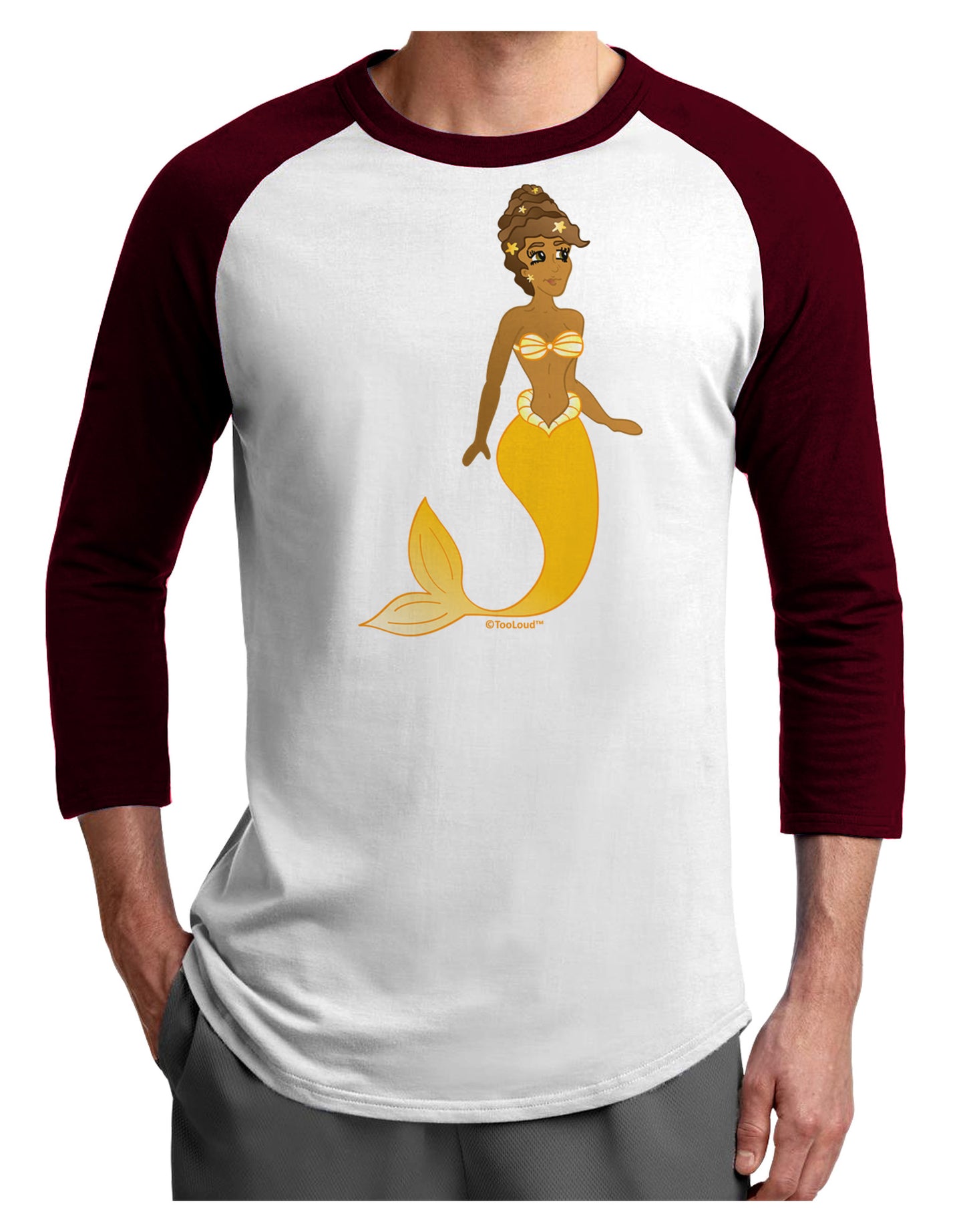Mermaid Design - Yellow Adult Raglan Shirt-TooLoud-White-Cardinal-X-Small-Davson Sales
