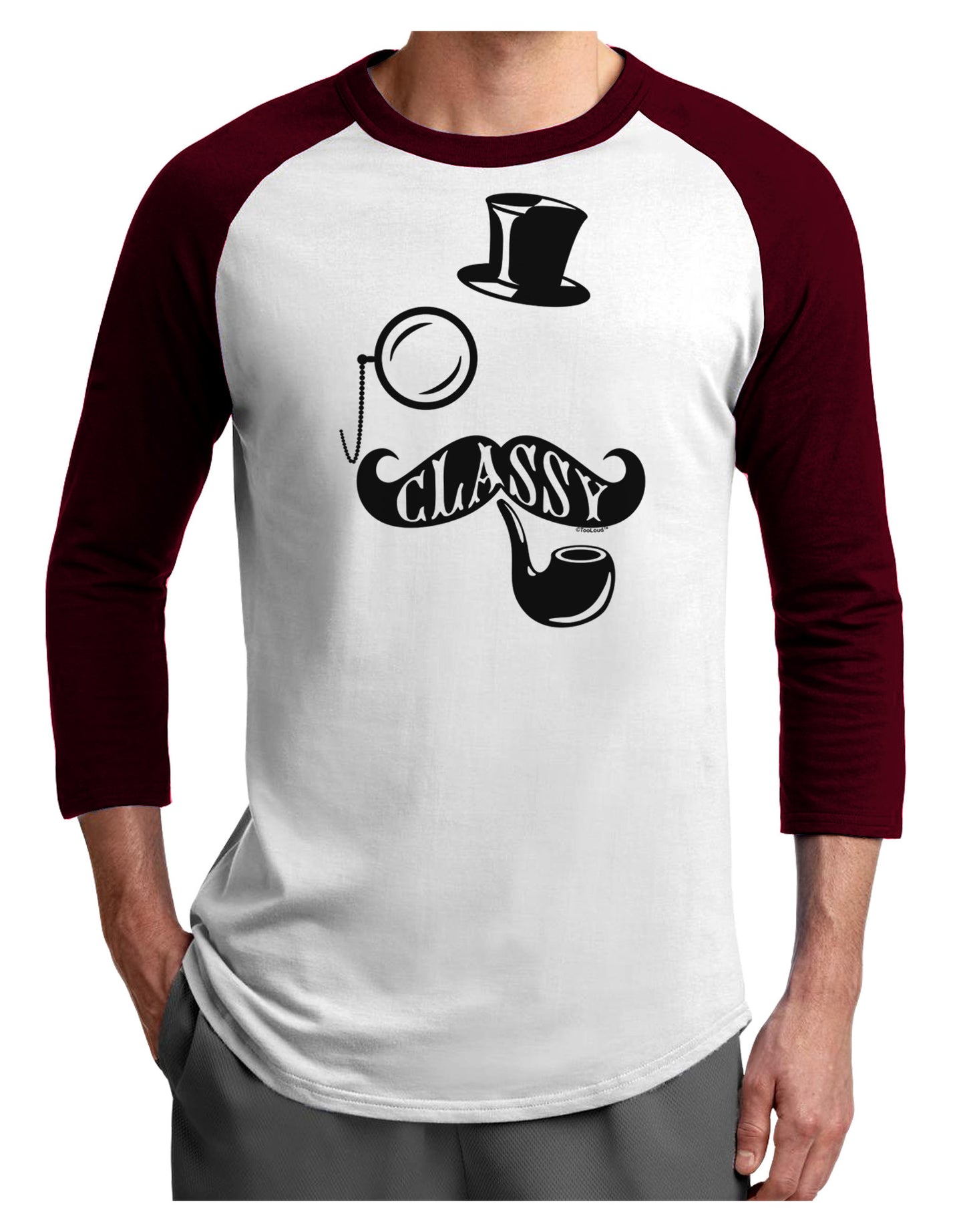 Classy Tophat Mustache Pipe and Monocle Adult Raglan Shirt-Raglan Shirt-TooLoud-White-Cardinal-X-Small-Davson Sales