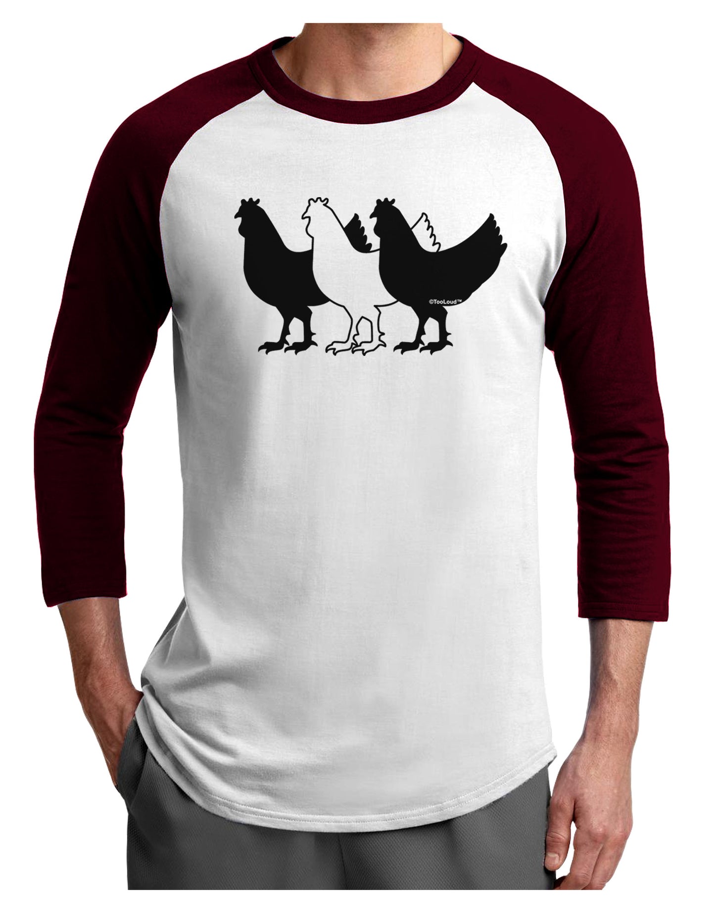 Three French Hens Adult Raglan Shirt-TooLoud-White-Cardinal-X-Small-Davson Sales