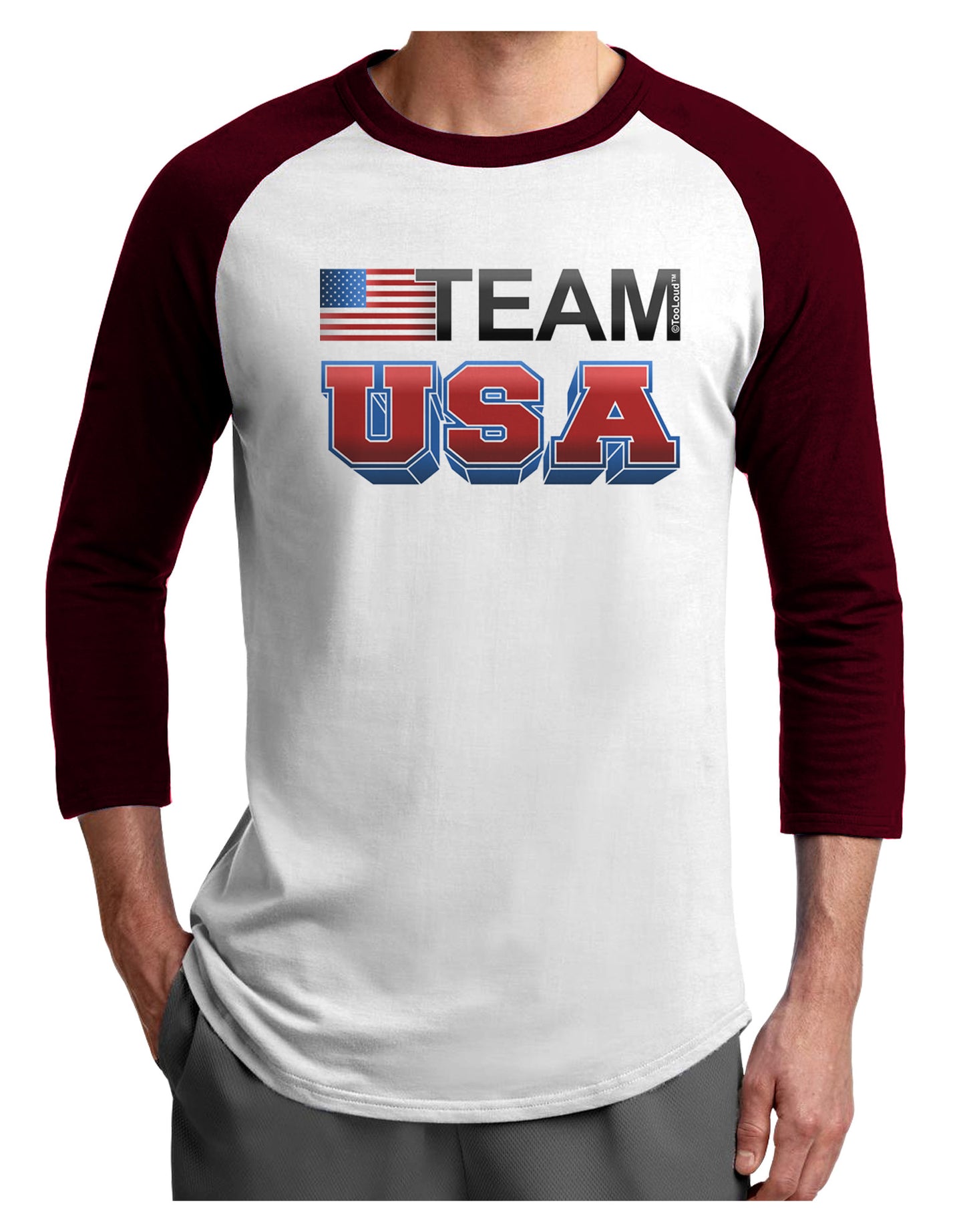 Sporty Team USA Adult Raglan Shirt-Raglan Shirt-TooLoud-White-Cardinal-X-Small-Davson Sales