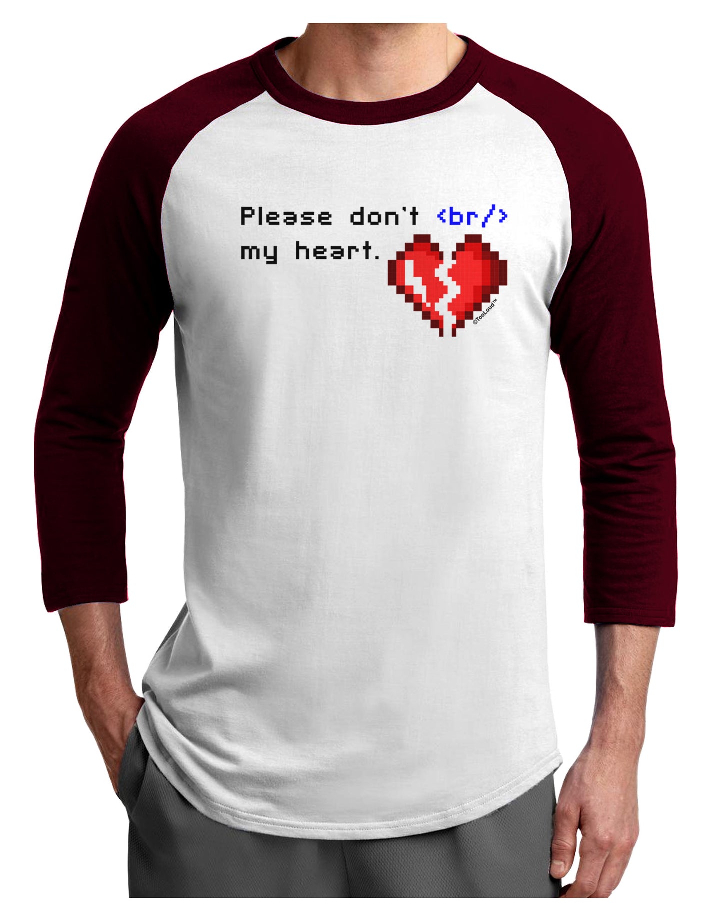 Please Don't Break My Heart Code Adult Raglan Shirt-Raglan Shirt-TooLoud-White-Cardinal-X-Small-Davson Sales