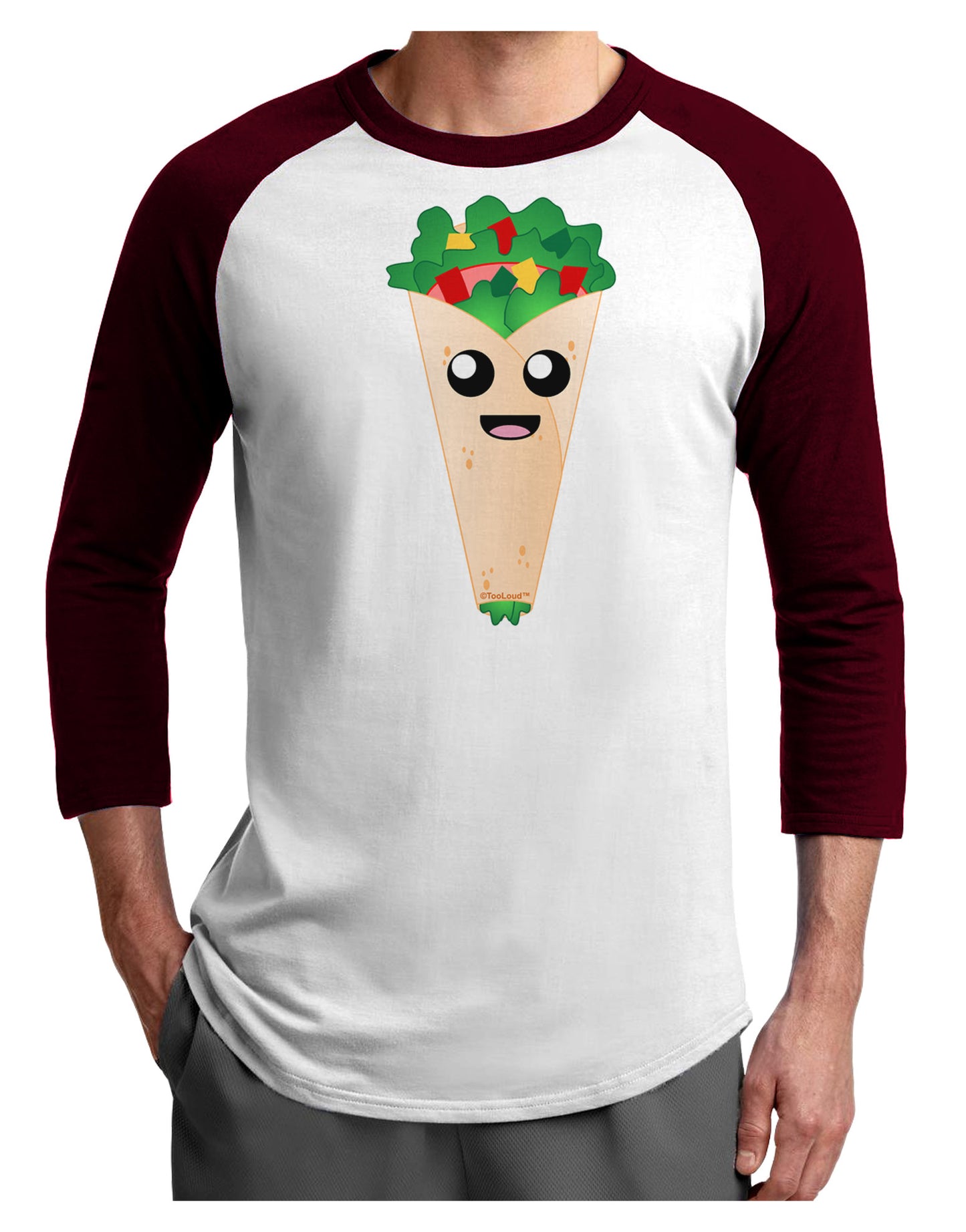 Cute Wrap Adult Raglan Shirt-TooLoud-White-Cardinal-X-Small-Davson Sales