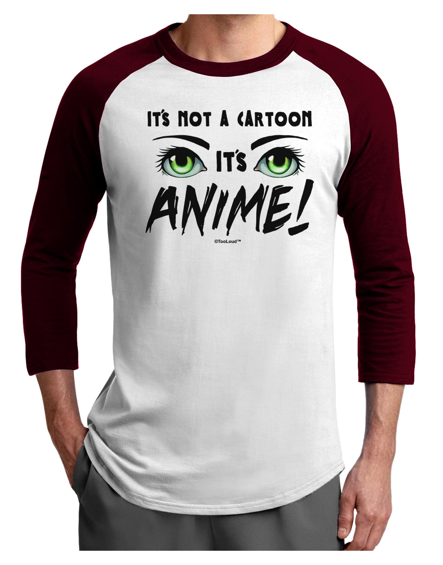 Not A Cartoon Eyes Green Adult Raglan Shirt-TooLoud-White-Cardinal-X-Small-Davson Sales