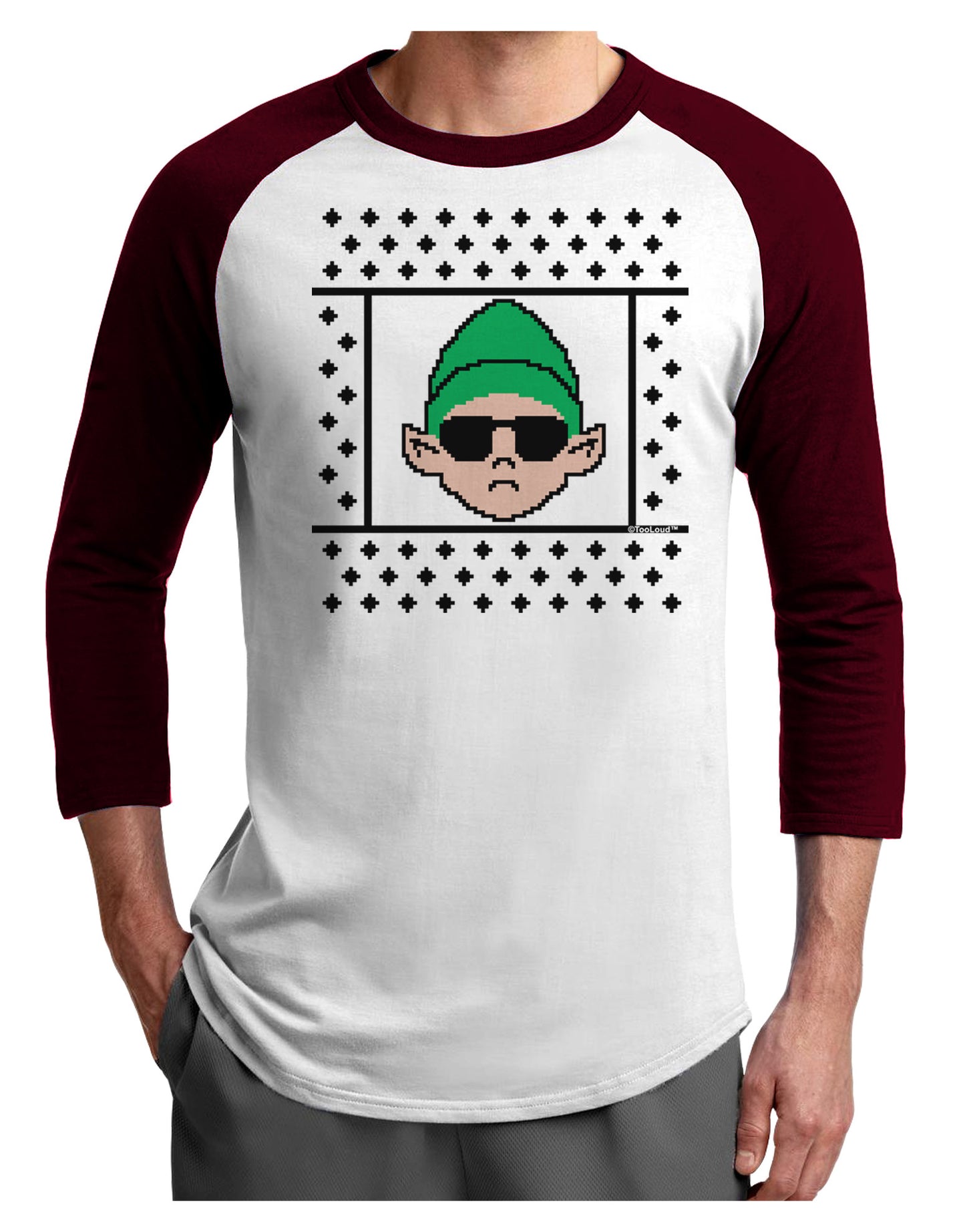Cool Elf Christmas Sweater Adult Raglan Shirt-TooLoud-White-Cardinal-X-Small-Davson Sales