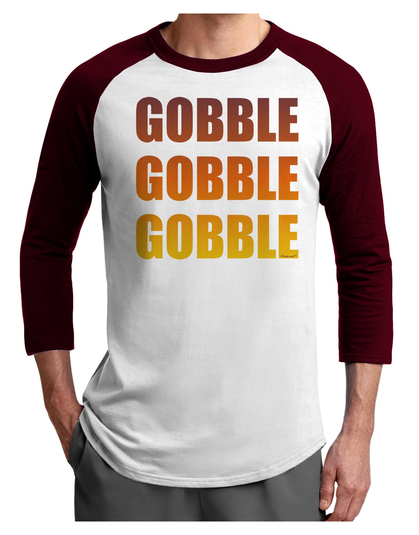 Gobble Gobble Gobble - Thanksgiving Adult Raglan Shirt-TooLoud-White-Cardinal-X-Small-Davson Sales