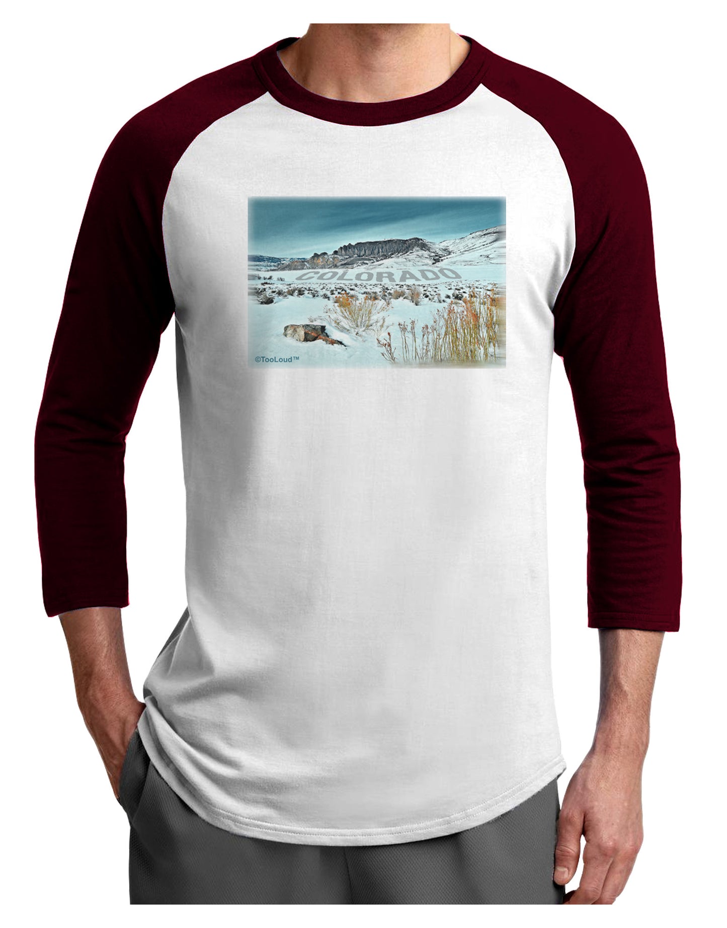CO Snow Scene Text Adult Raglan Shirt-Raglan Shirt-TooLoud-White-Cardinal-X-Small-Davson Sales