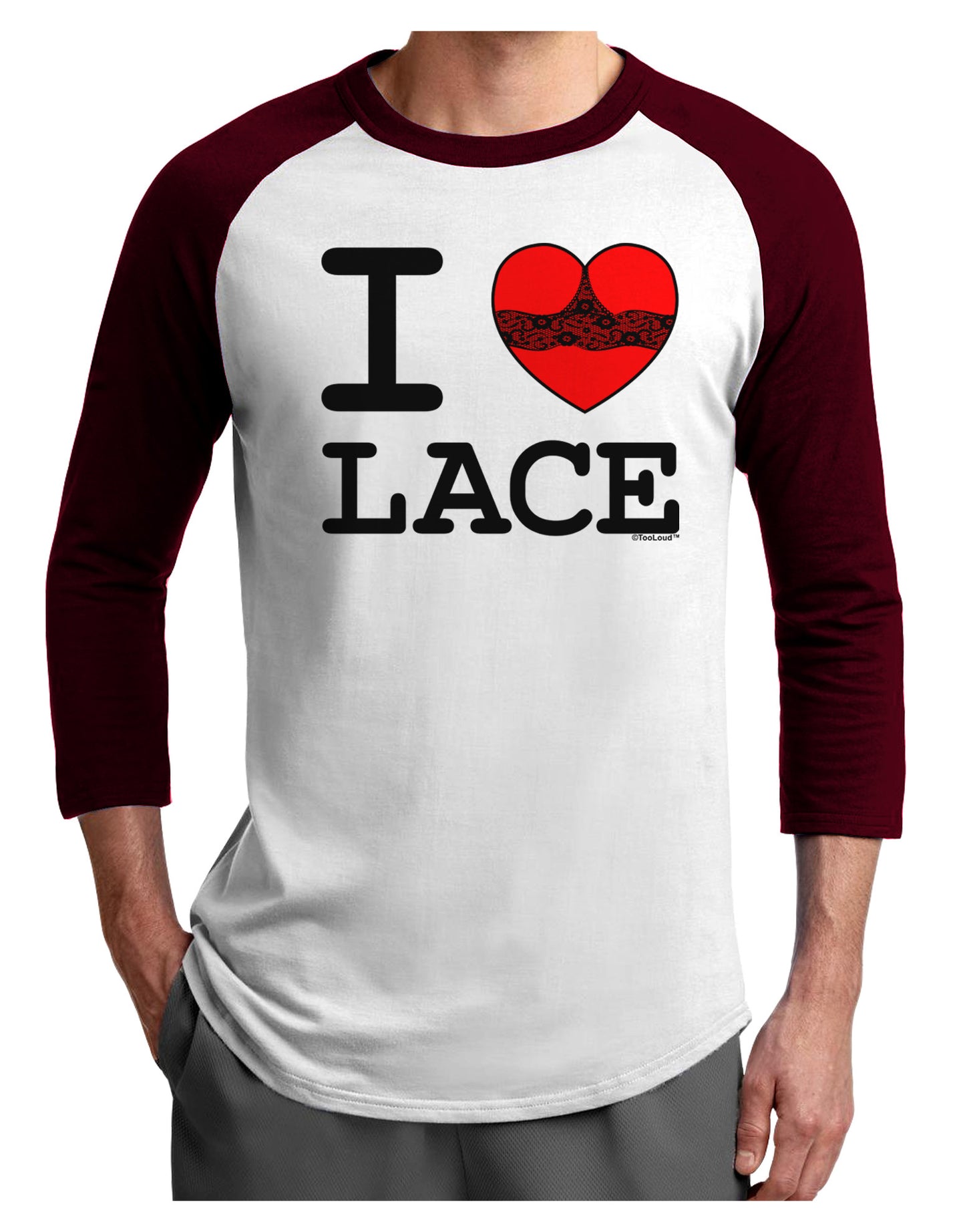 I Love Heart Lace Adult Raglan Shirt-Raglan Shirt-TooLoud-White-Cardinal-X-Small-Davson Sales