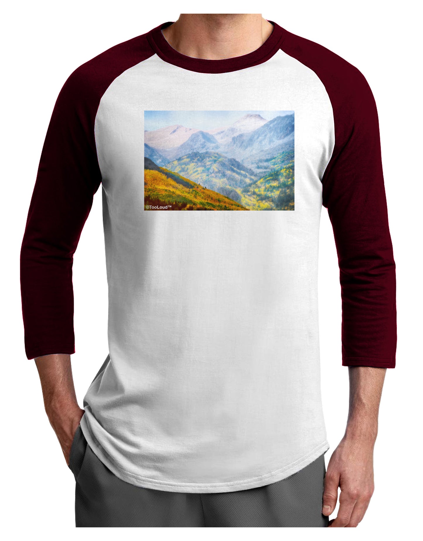 Colorado Fog Mountains Adult Raglan Shirt-Raglan Shirt-TooLoud-White-Cardinal-X-Small-Davson Sales