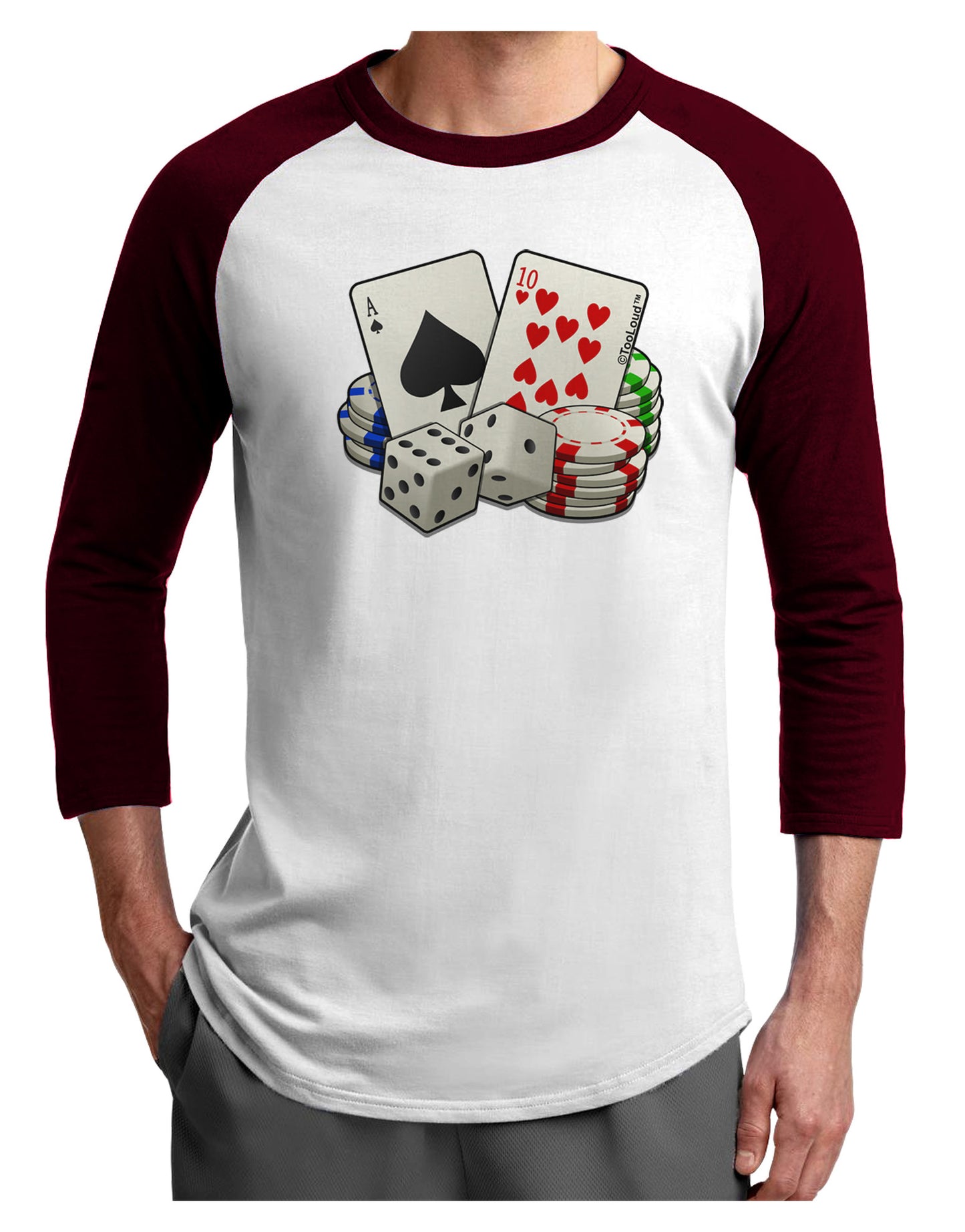 Gambling Weapons Adult Raglan Shirt-Raglan Shirt-TooLoud-White-Cardinal-X-Small-Davson Sales