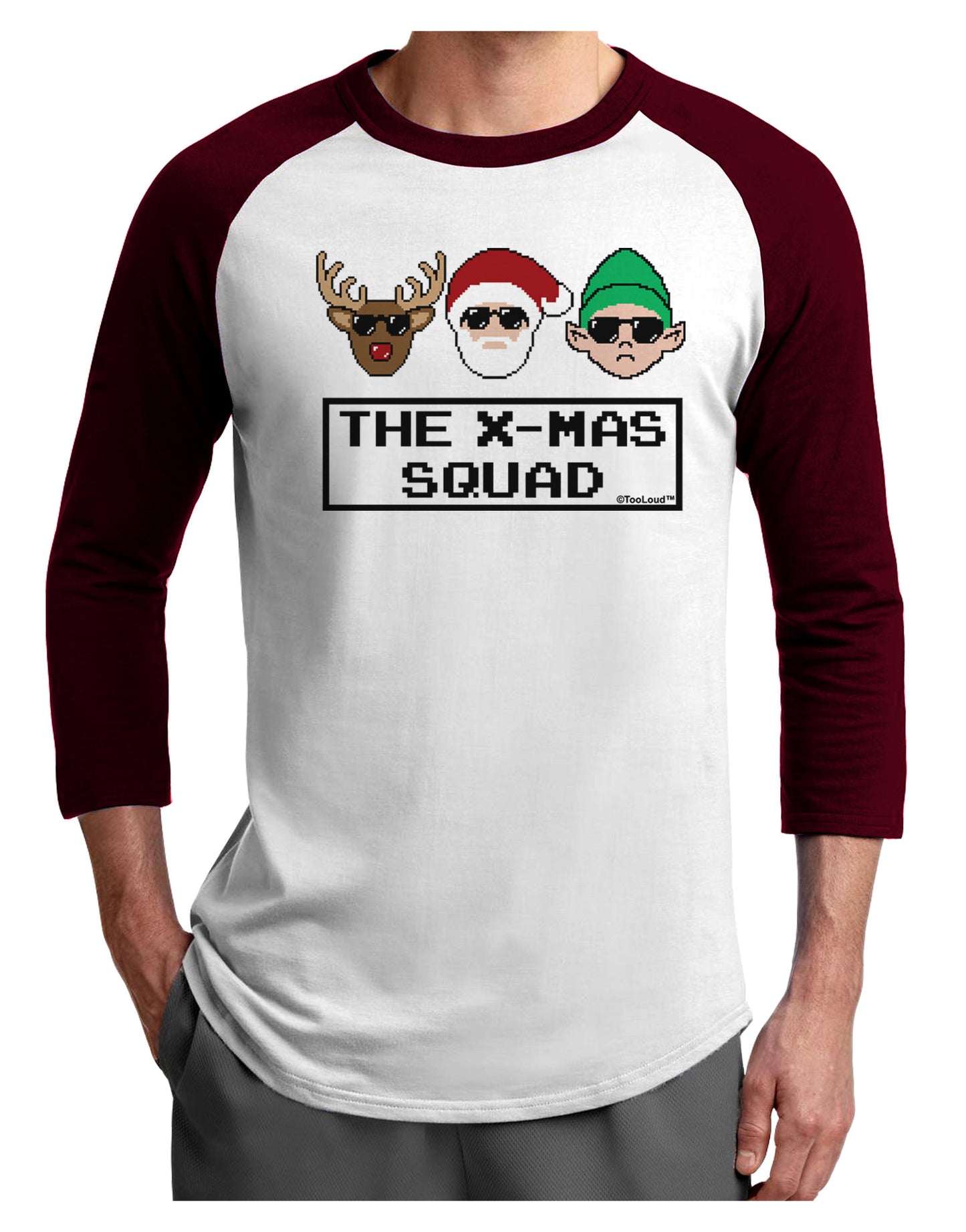 The X-mas Squad Text Adult Raglan Shirt-TooLoud-White-Cardinal-X-Small-Davson Sales