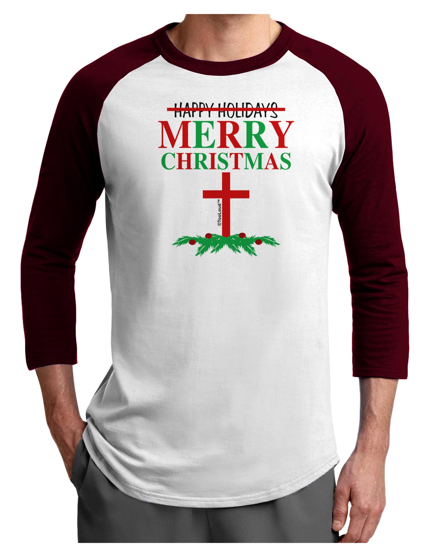 No Happy Holidays&#44; Merry Christmas Adult Raglan Shirt-Raglan Shirt-TooLoud-White-Cardinal-X-Small-Davson Sales