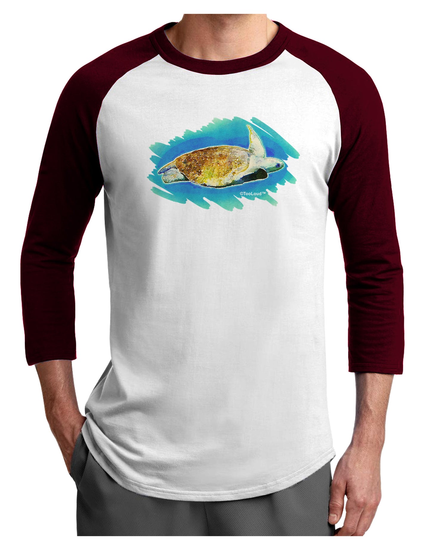 Turtle Watercolor Adult Raglan Shirt-TooLoud-White-Cardinal-X-Small-Davson Sales