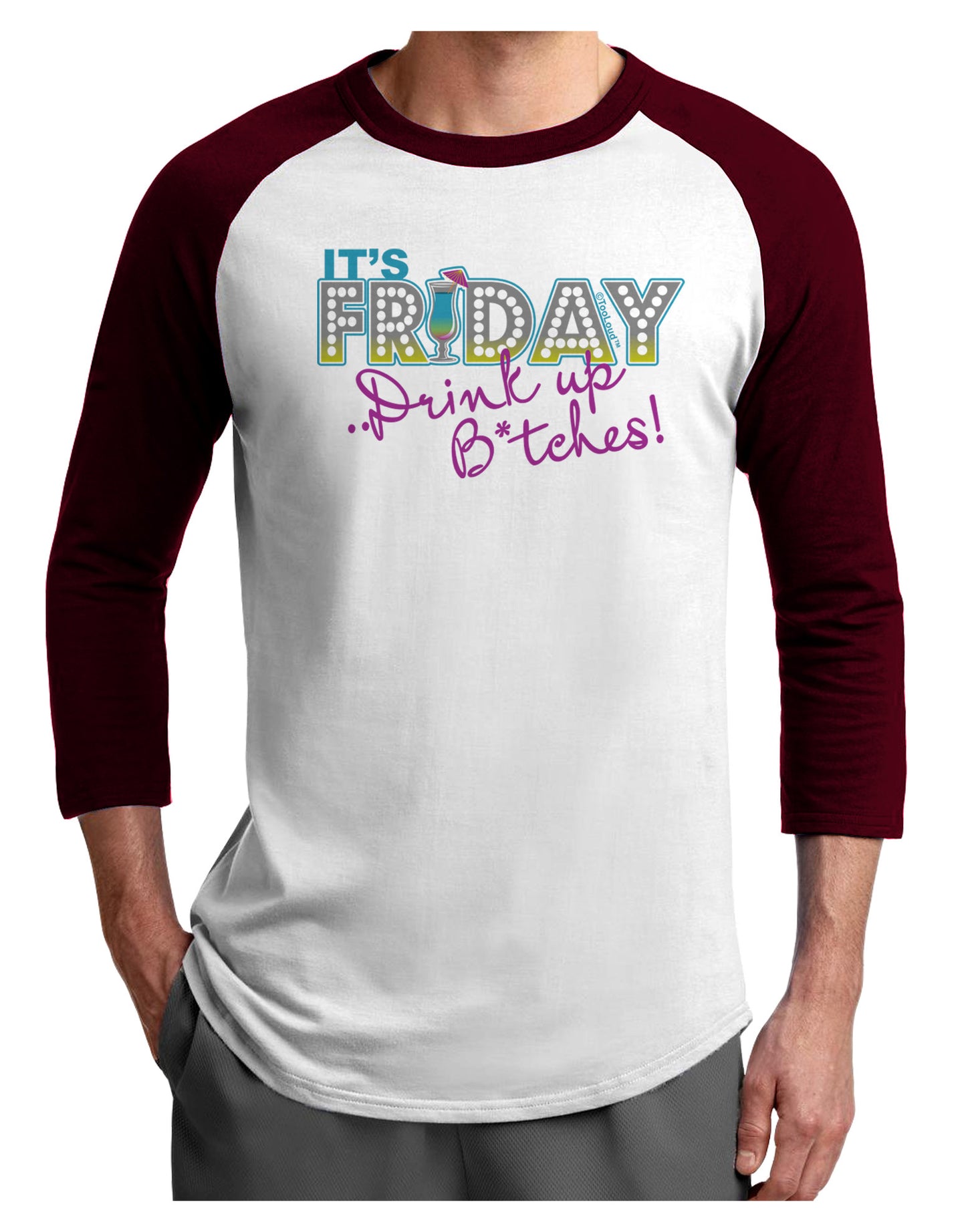 It's Friday - Drink Up Adult Raglan Shirt-Raglan Shirt-TooLoud-White-Cardinal-X-Small-Davson Sales